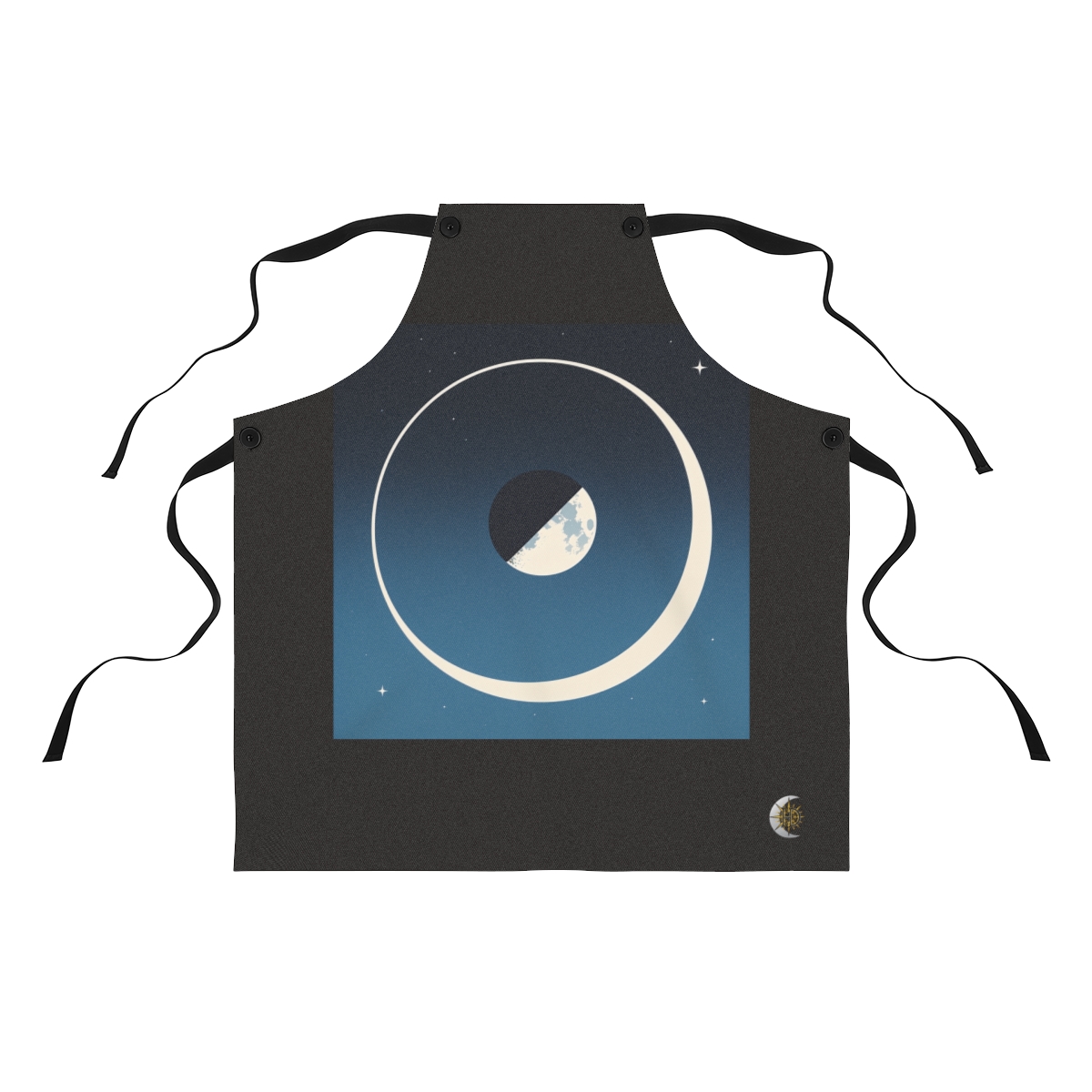 HD Dark eclipsing moon crossing one broad curved orbit Polyester Kitchen Apron