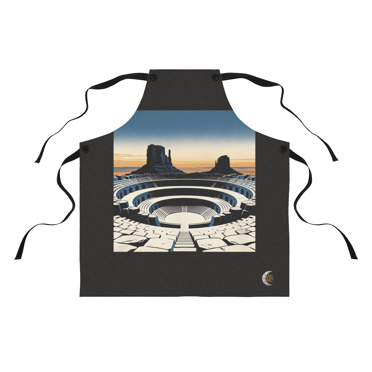 HD Basalt amphitheater reduced to three interlocking silhouette layers Polyester Kitchen Apron