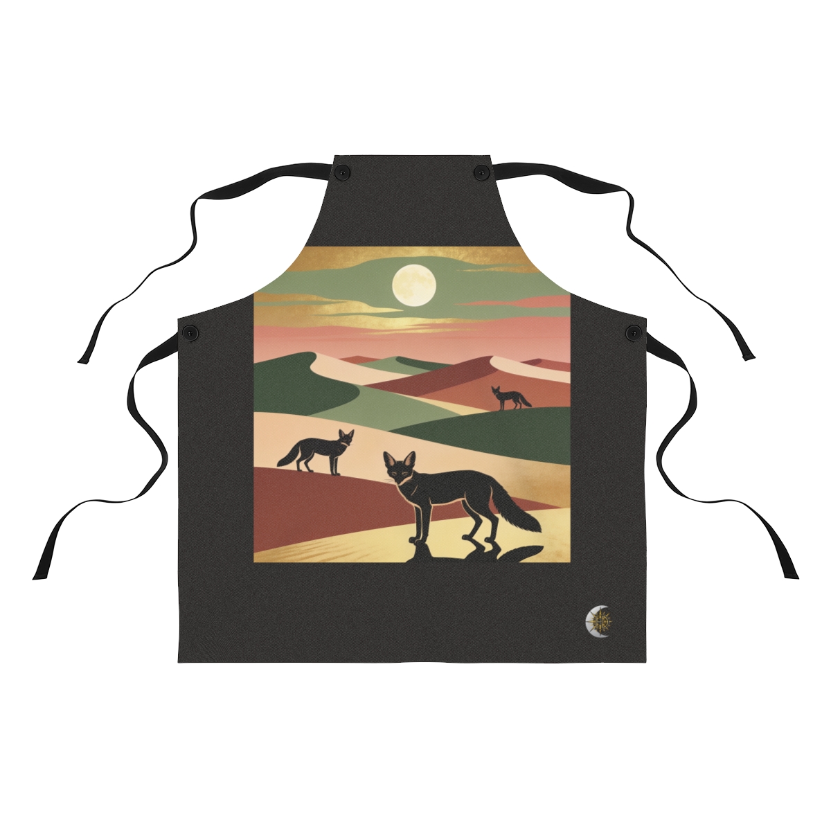 HD Low moon over dunes arranged as overlapping flat color shapes Polyester Kitchen Apron