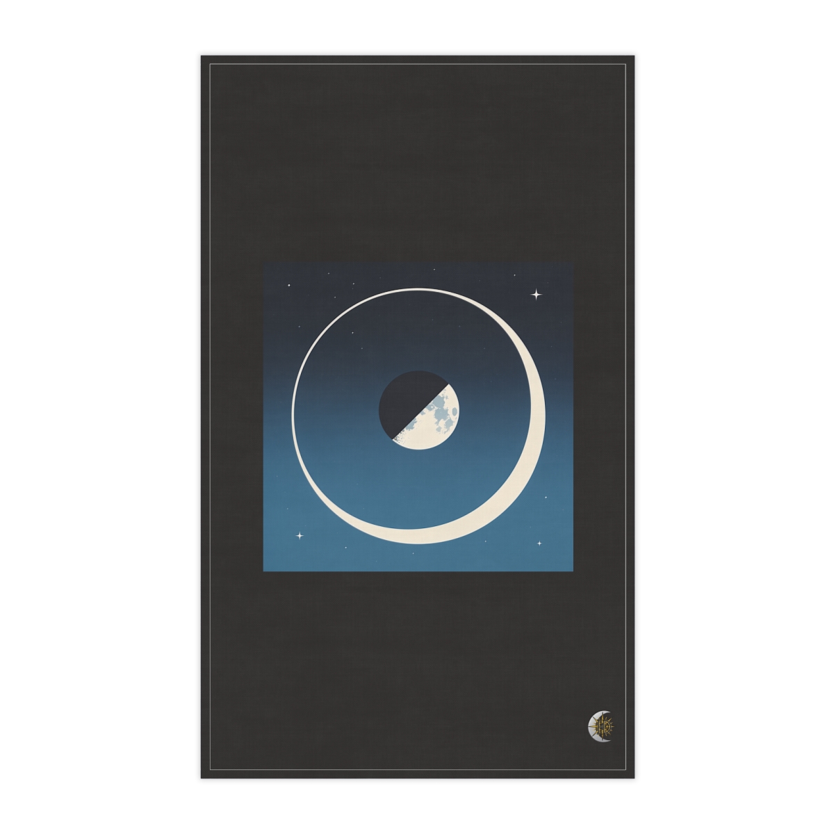 HD Dark eclipsing moon crossing one broad curved orbit 100% Cotton Twill Tea Towel