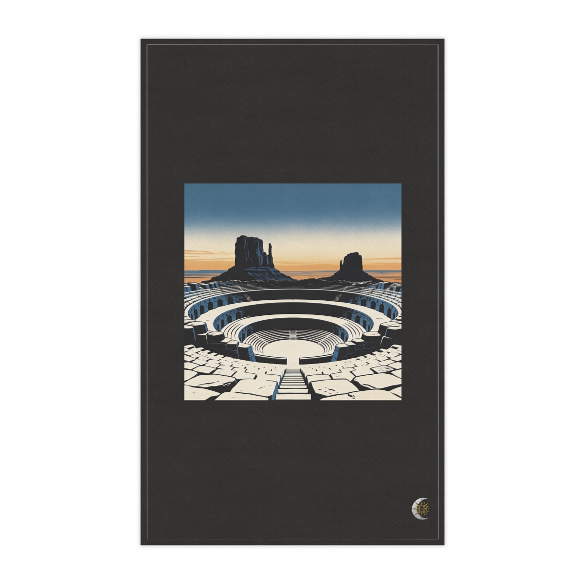 HD Basalt amphitheater reduced to three interlocking silhouette layers 100% Cotton Twill Tea Towel