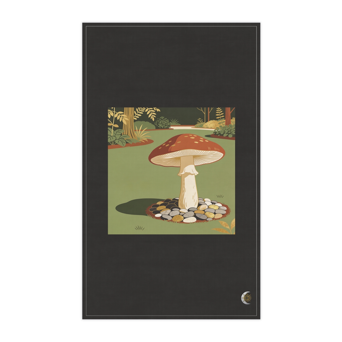 HD Parasol mushroom rising from an island of smooth pebbles 100% Cotton Twill Tea Towel