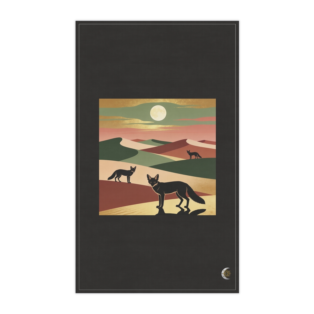 HD Low moon over dunes arranged as overlapping flat color shapes 100% Cotton Twill Tea Towel