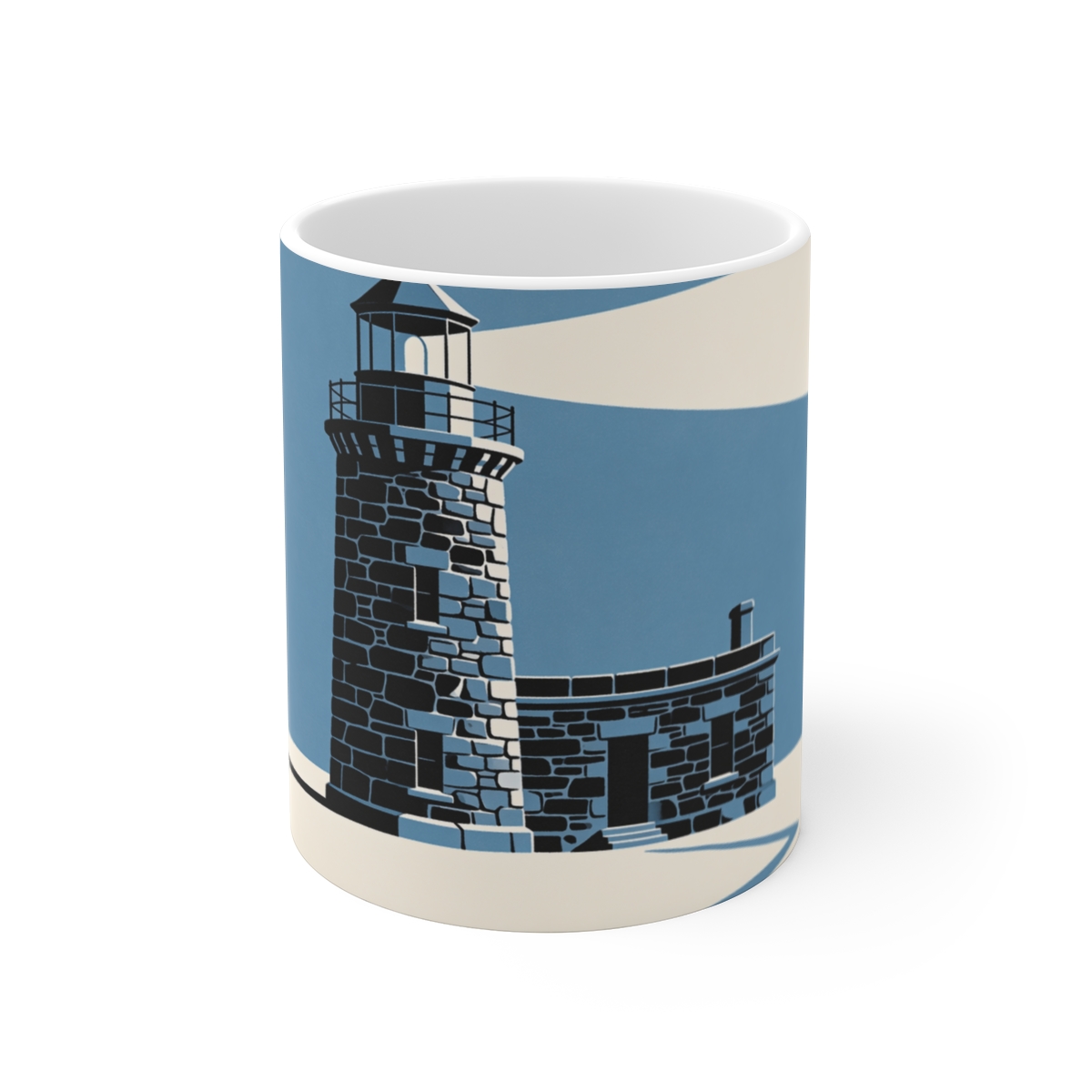 HD Stone lighthouse shown as a precise side elevation Ceramic Mug 11oz