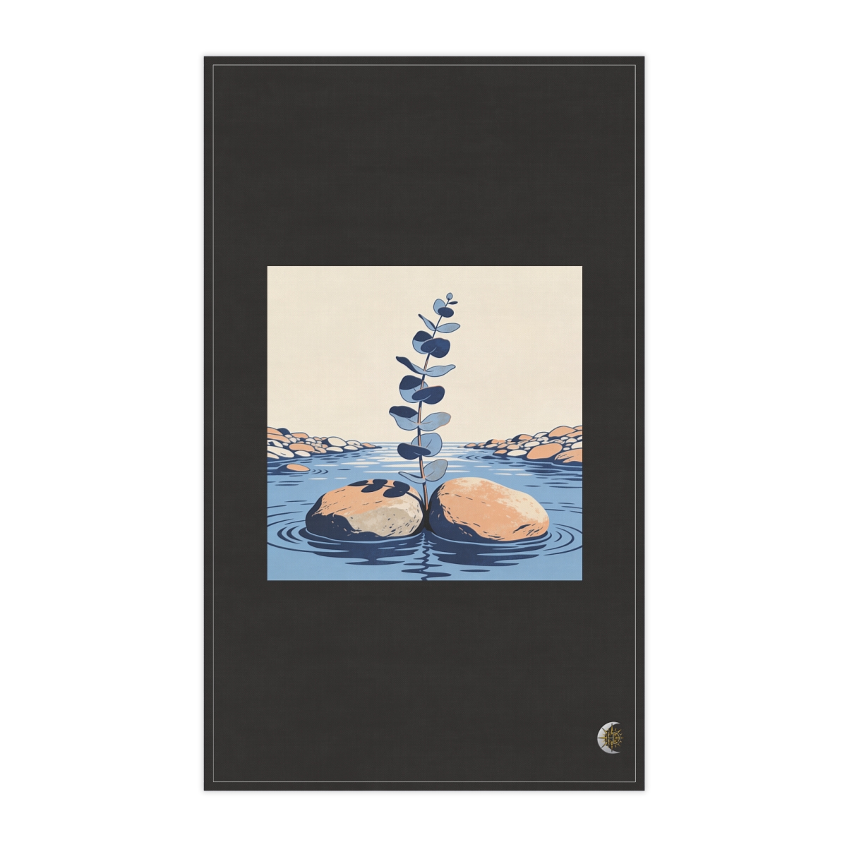 HD Eucalyptus stem emerging between two broad river stones 100% Cotton Twill Tea Towel