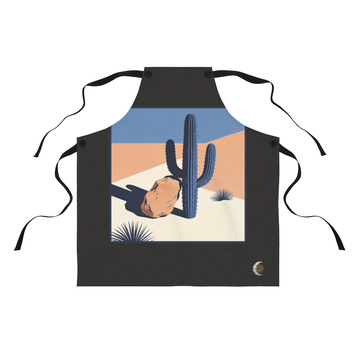 HD Saguaro balanced beside an irregular clay-colored rock Polyester Kitchen Apron