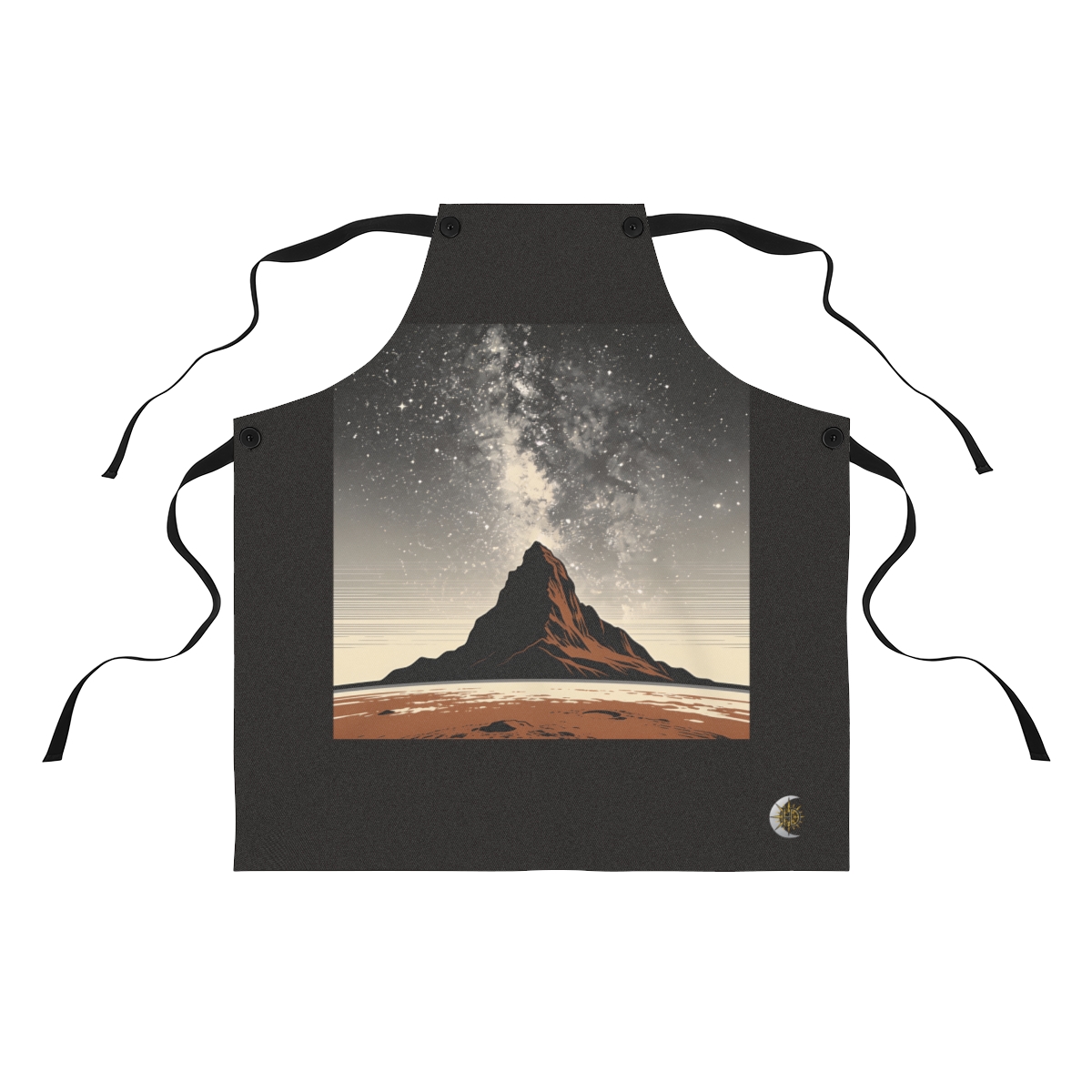HD Dense star cluster rising above a steep mountain silhouette Polyester Kitchen Apron