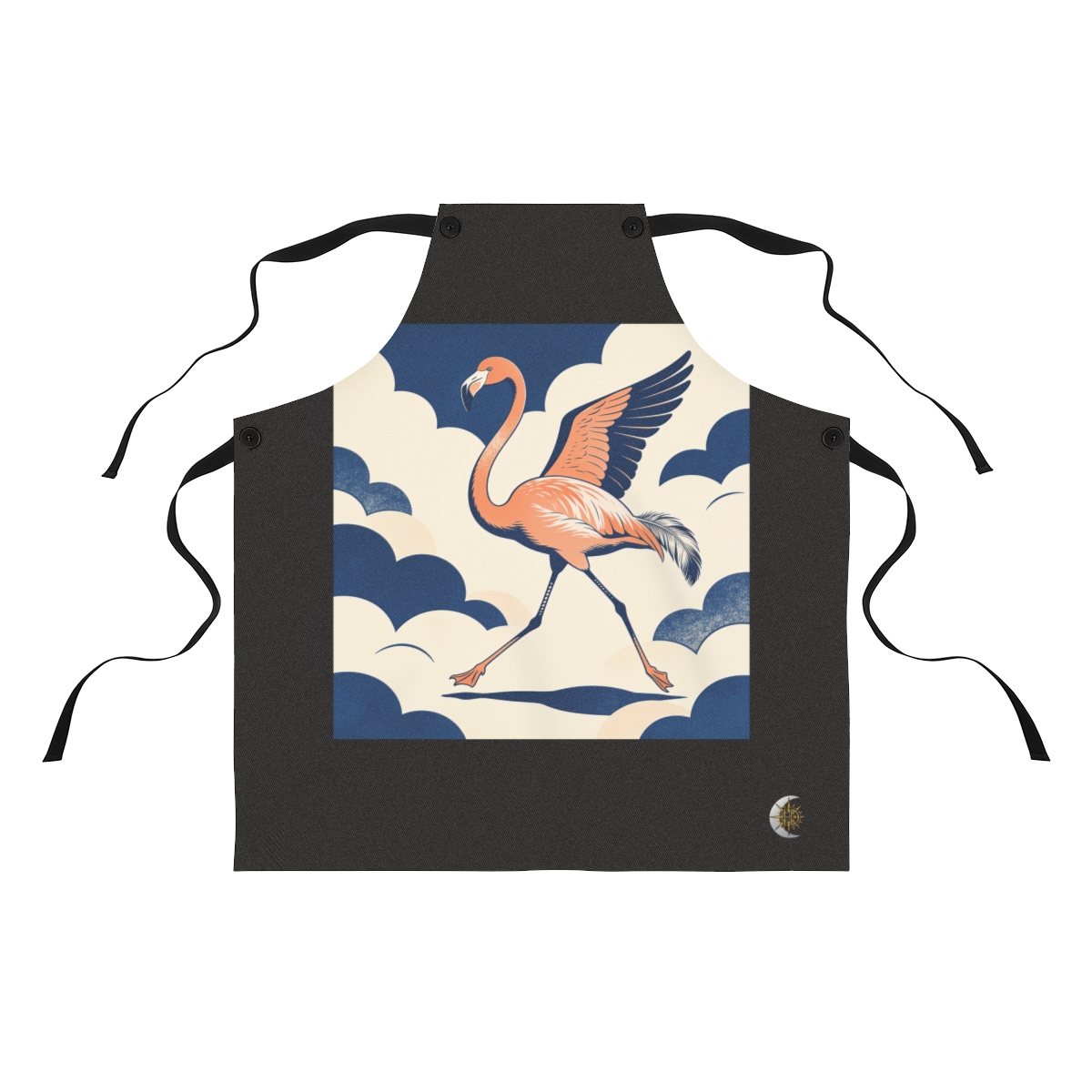 HD Flamingo crossing the scene with one wing lifted Polyester Kitchen Apron