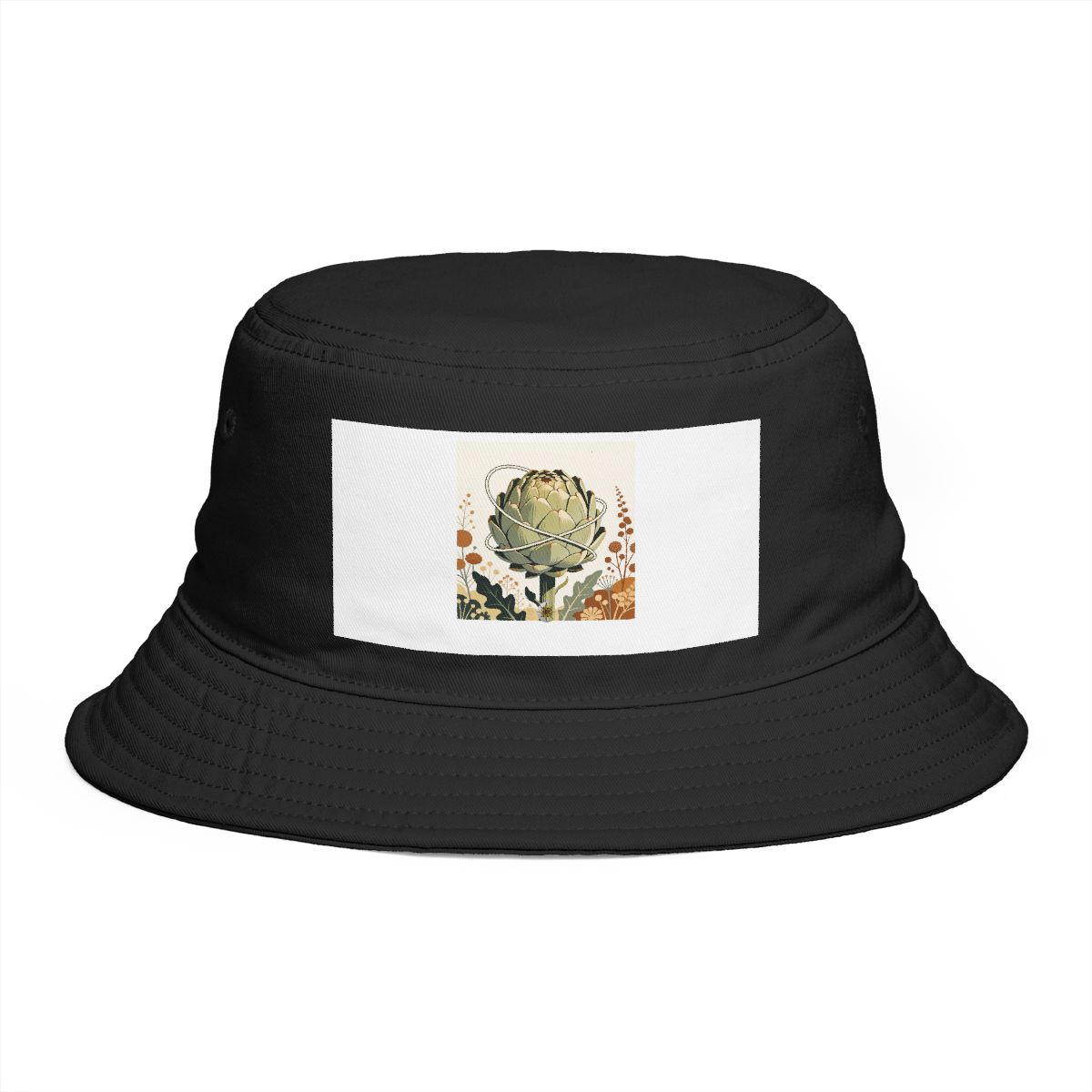 HD Artichoke bloom interwoven with a single looping wind line Bucket Hat