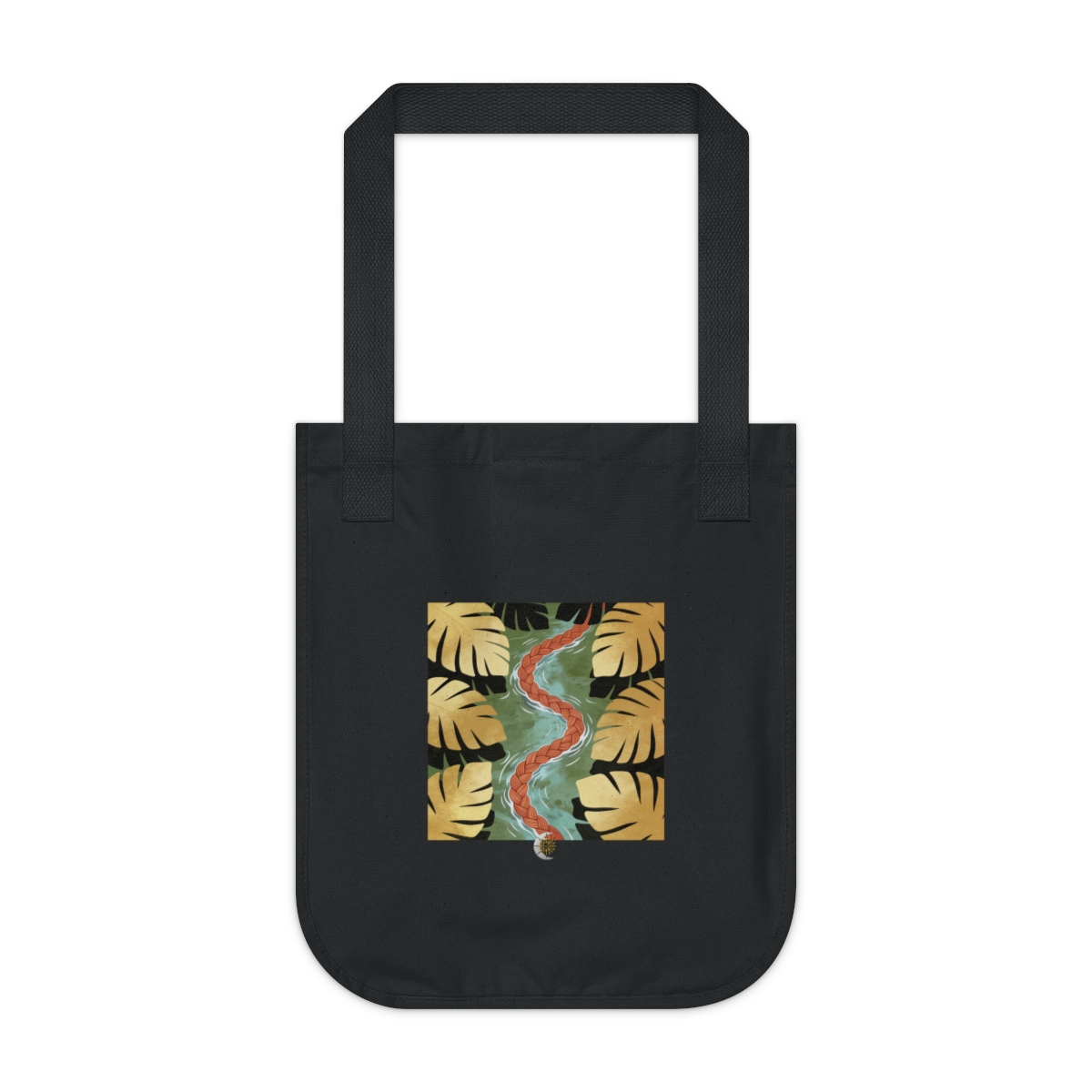 HD Braided stream framed by overlapping leaf silhouettes Organic Canvas Tote