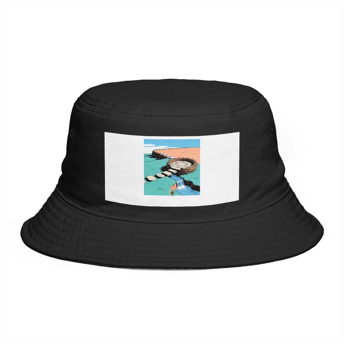 HD Nest-shaped stone terrace connected to a distant bank by stepping stones Bucket Hat