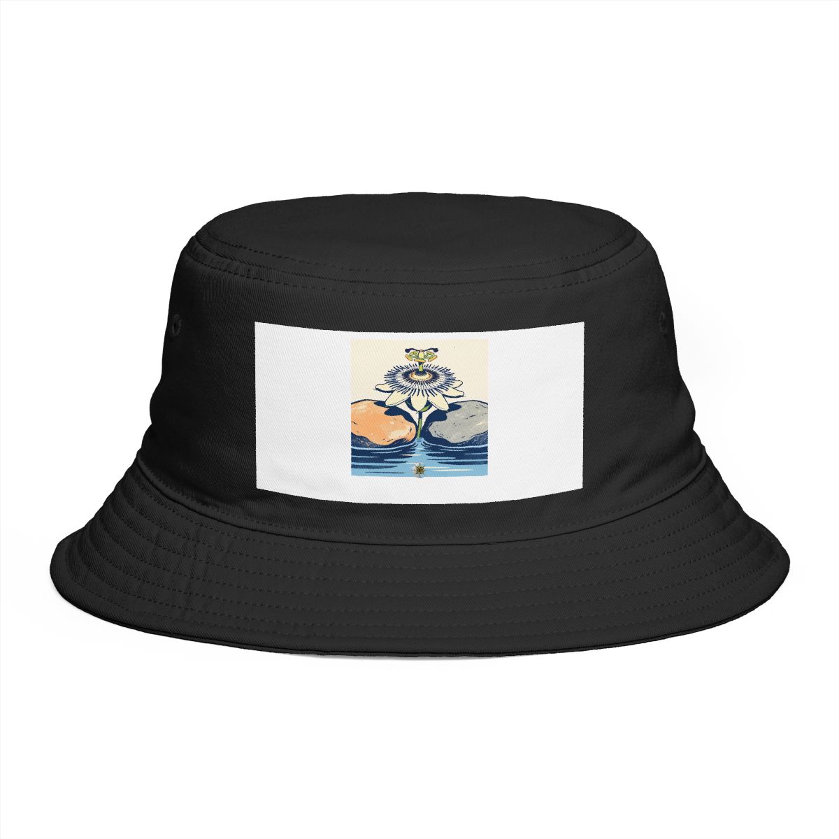 HD Passionflower emerging between two broad river stones Bucket Hat