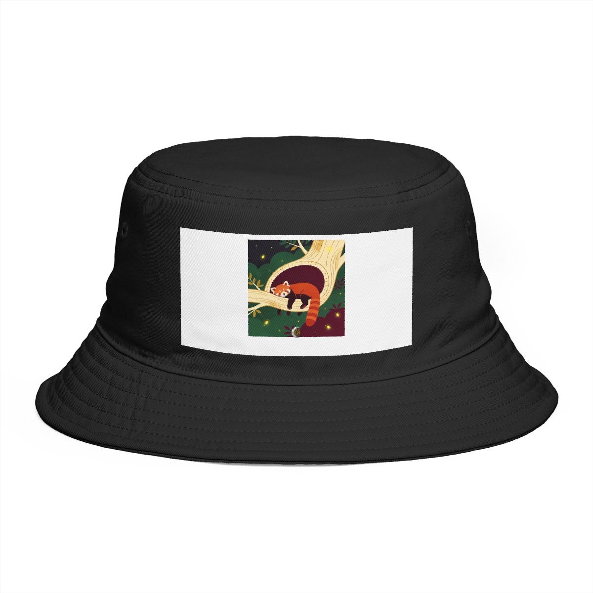 HD Red panda napping inside a curved hollow branch Bucket Hat