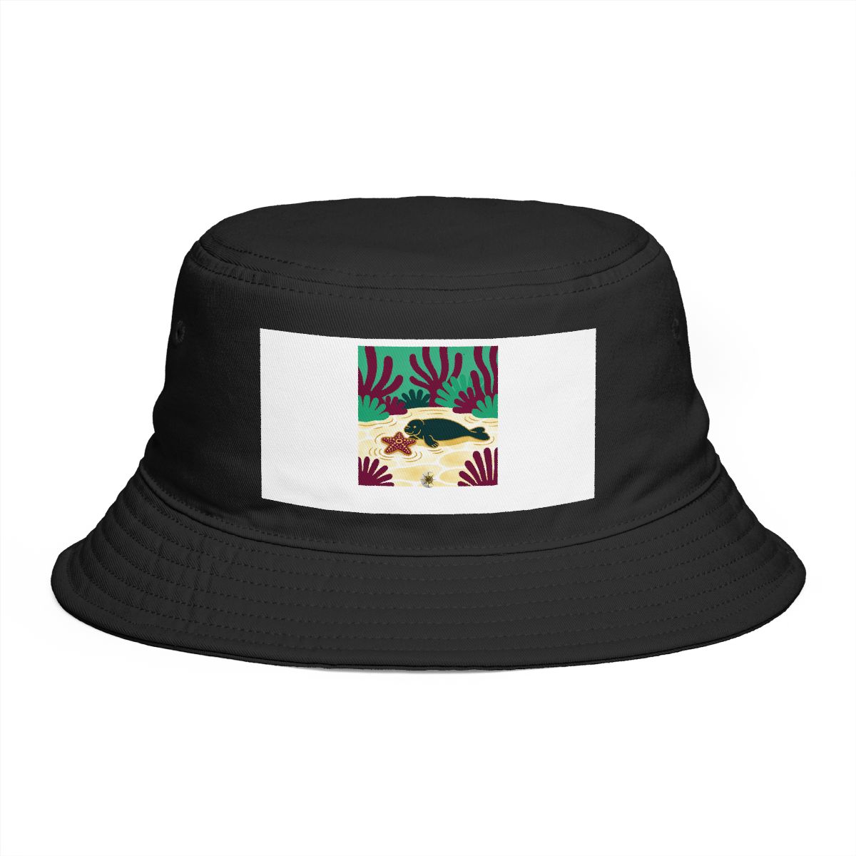 HD Manatee resting near a star-shaped sea sponge Bucket Hat