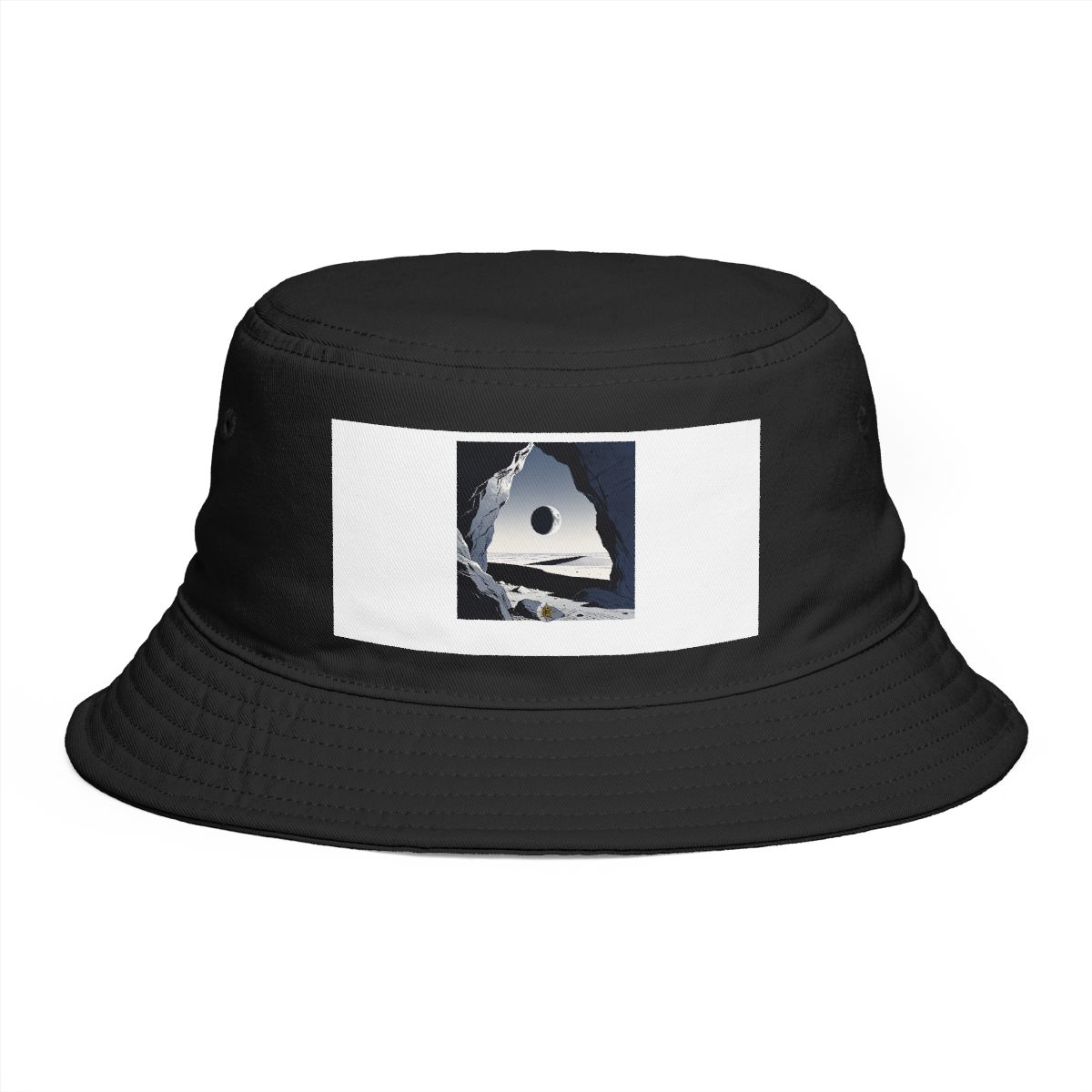 HD Dark eclipsing moon seen through a jagged foreground rock opening Bucket Hat