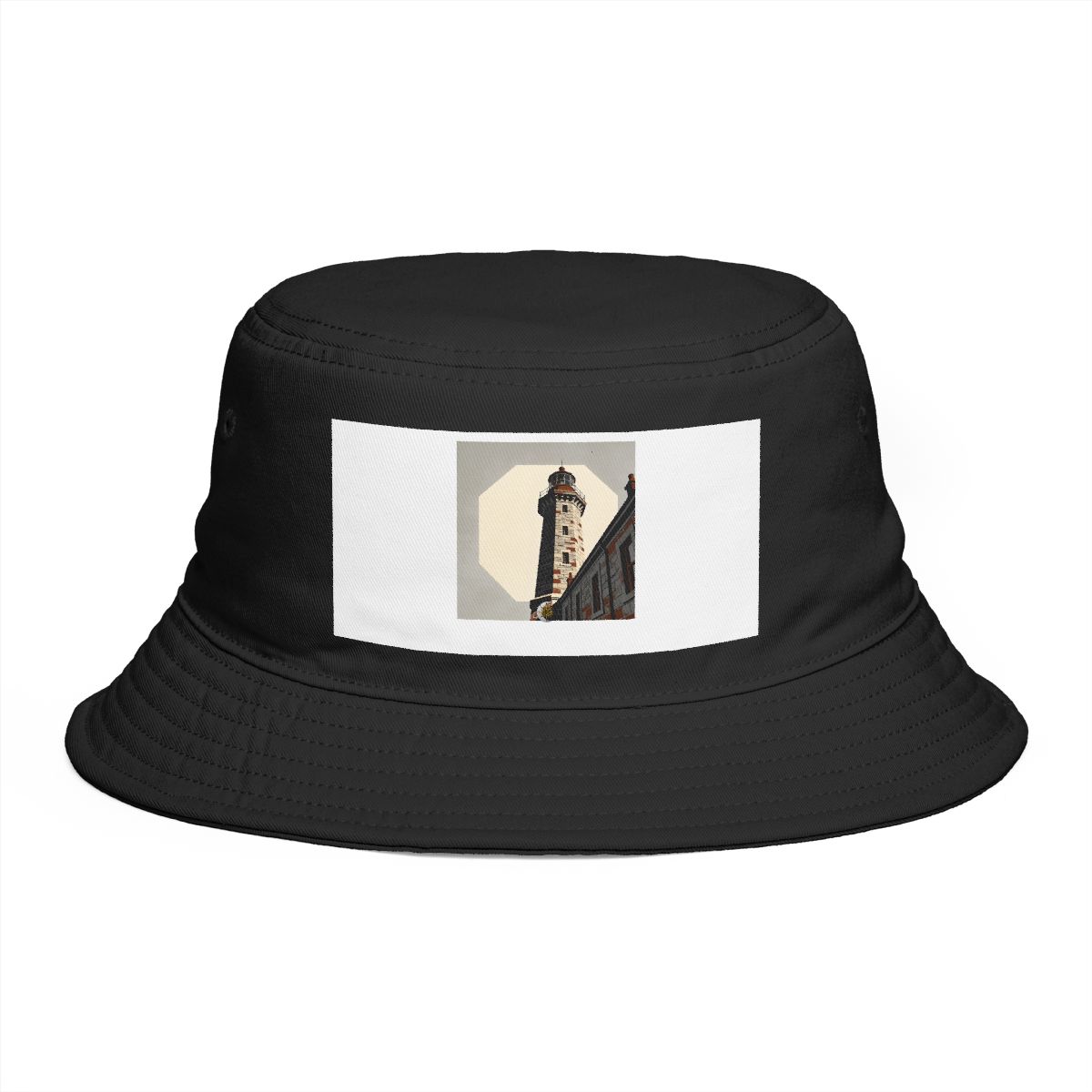 HD Stone lighthouse rising beside an empty polygon of sky Bucket Hat