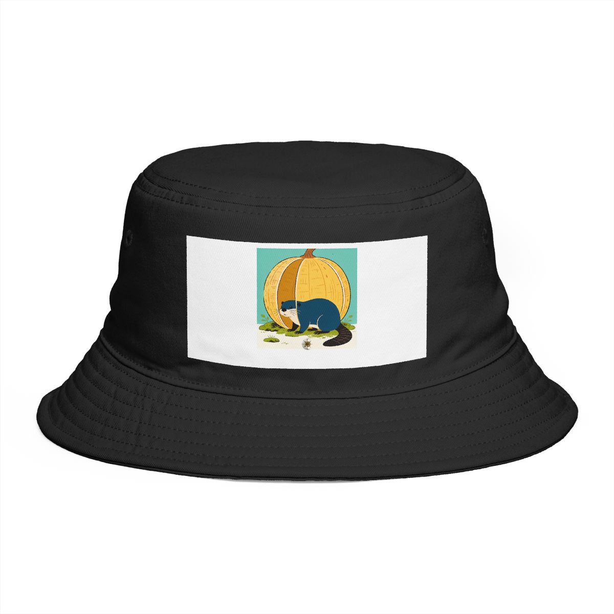 HD Beaver peeking around a giant seedpod Bucket Hat