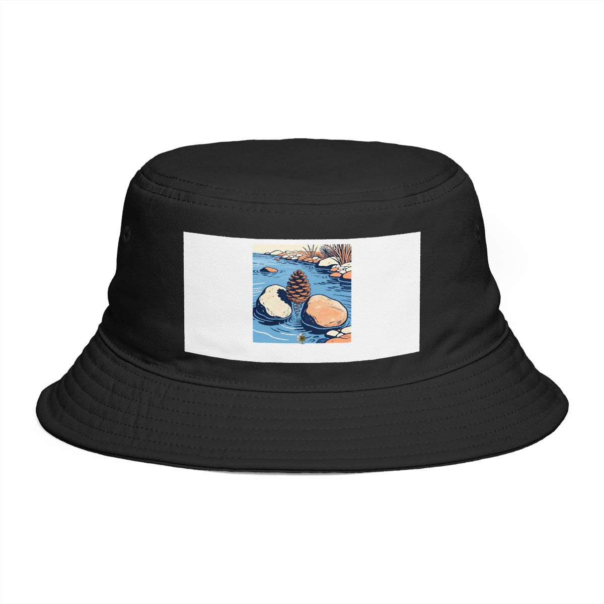 HD Pine-cone spiral emerging between two broad river stones Bucket Hat