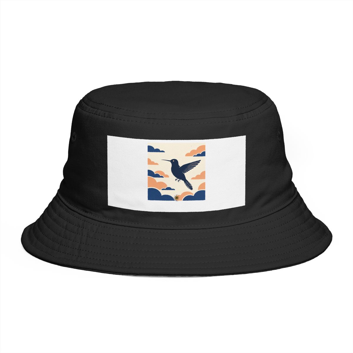 HD Hummingbird crossing the scene with one wing lifted Bucket Hat