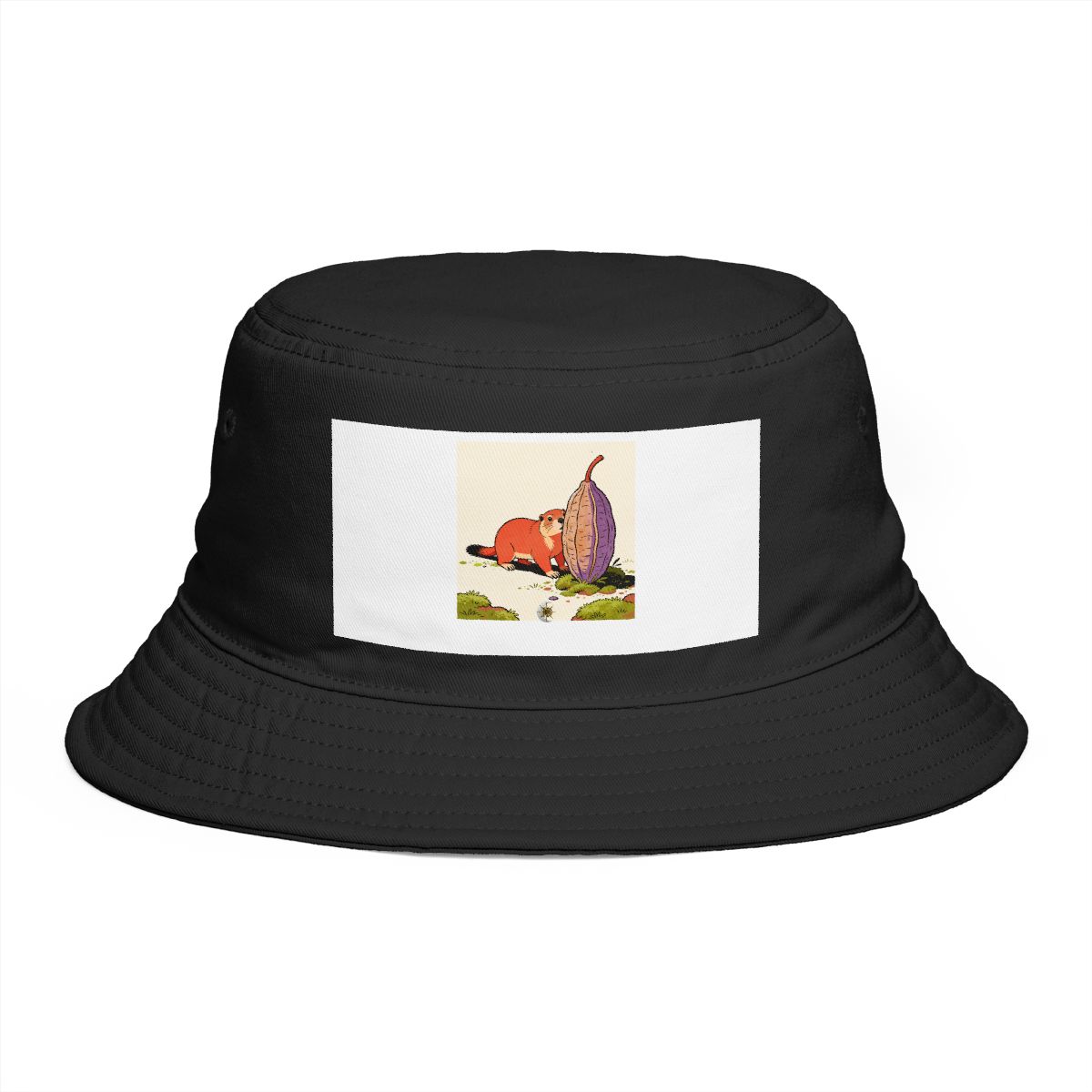 HD Marmot peeking around a giant seedpod Bucket Hat