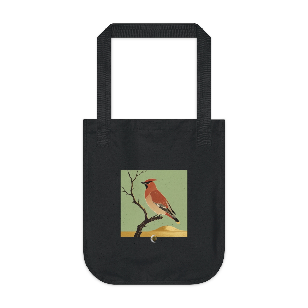 HD Waxwing balancing on a curved bare branch Organic Canvas Tote