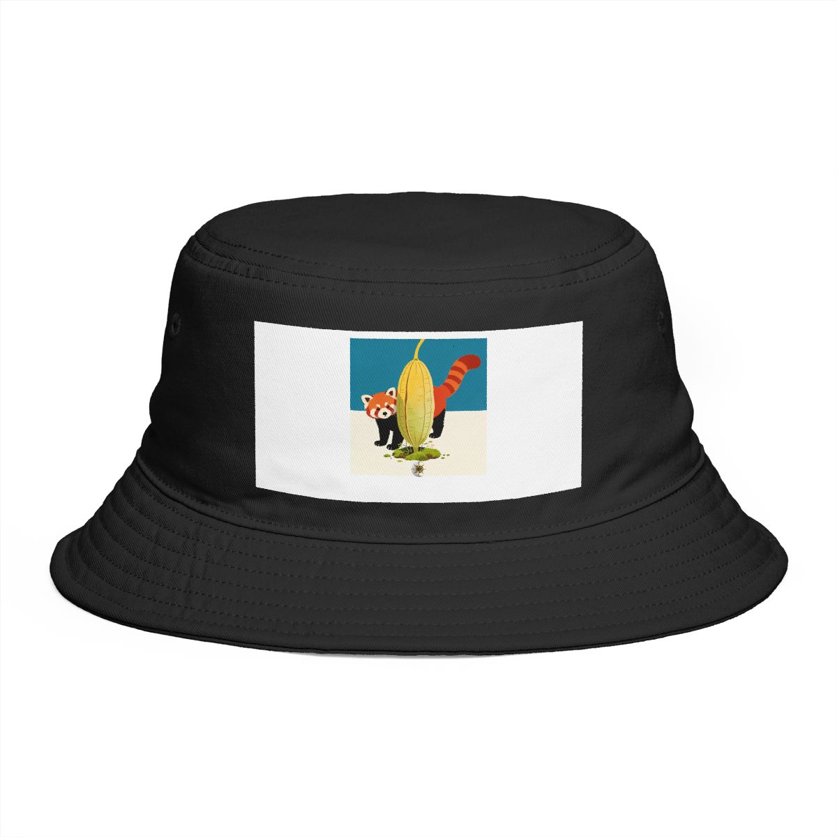 HD Red panda peeking around a giant seedpod Bucket Hat