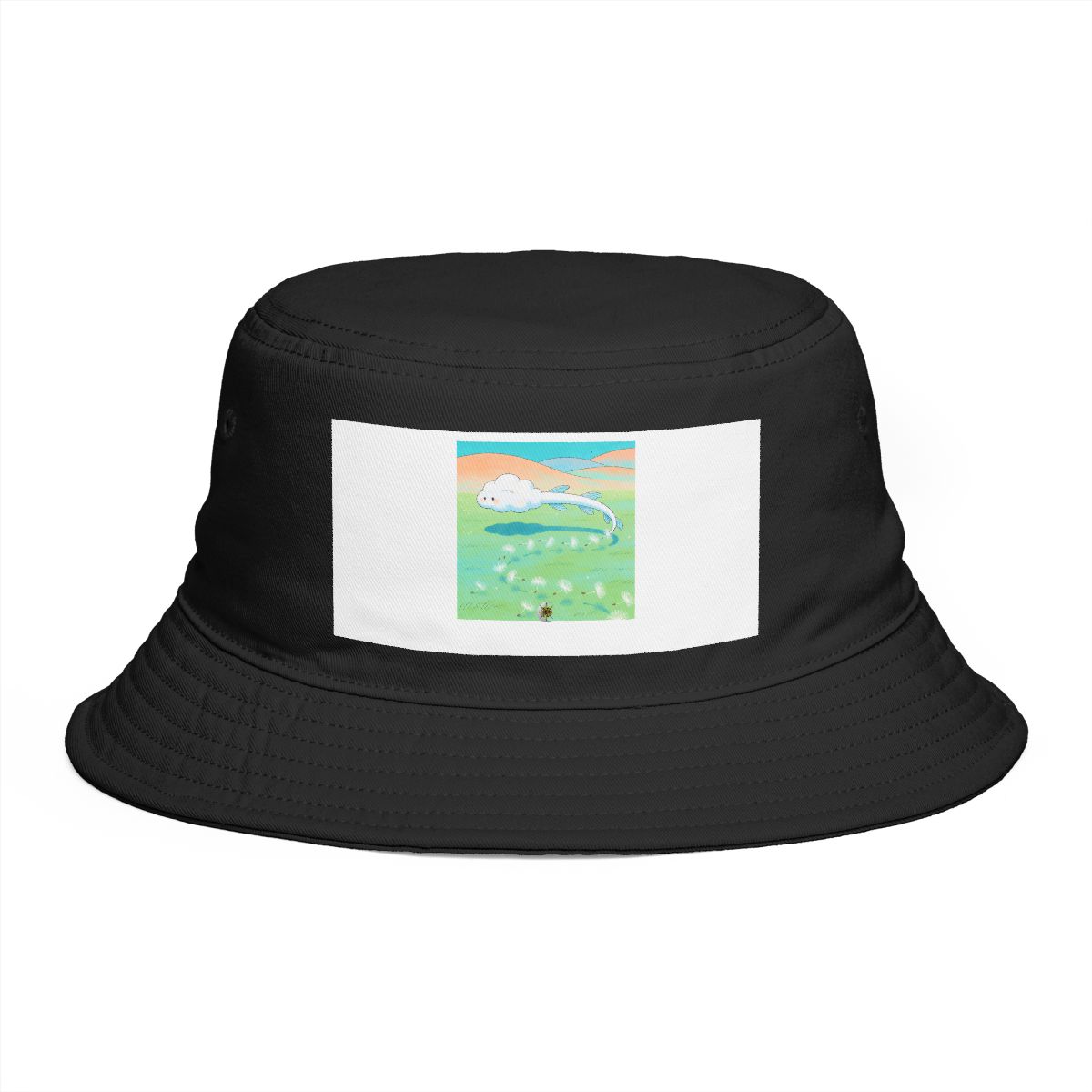 HD Cloud creature with floating fins following a looping trail of seed fluff Bucket Hat