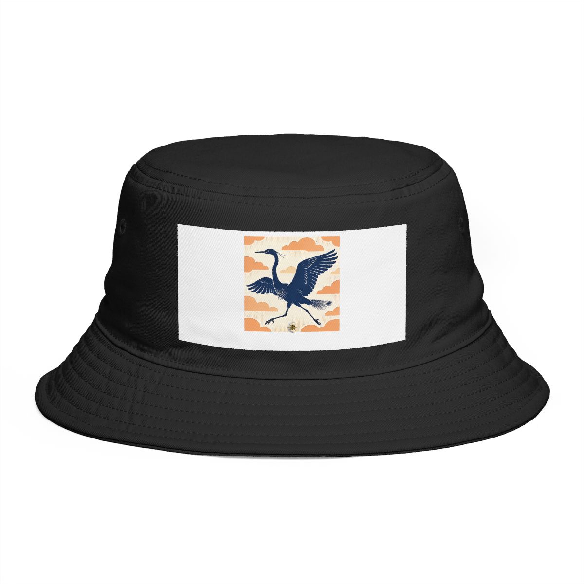 HD Heron crossing the scene with one wing lifted Bucket Hat