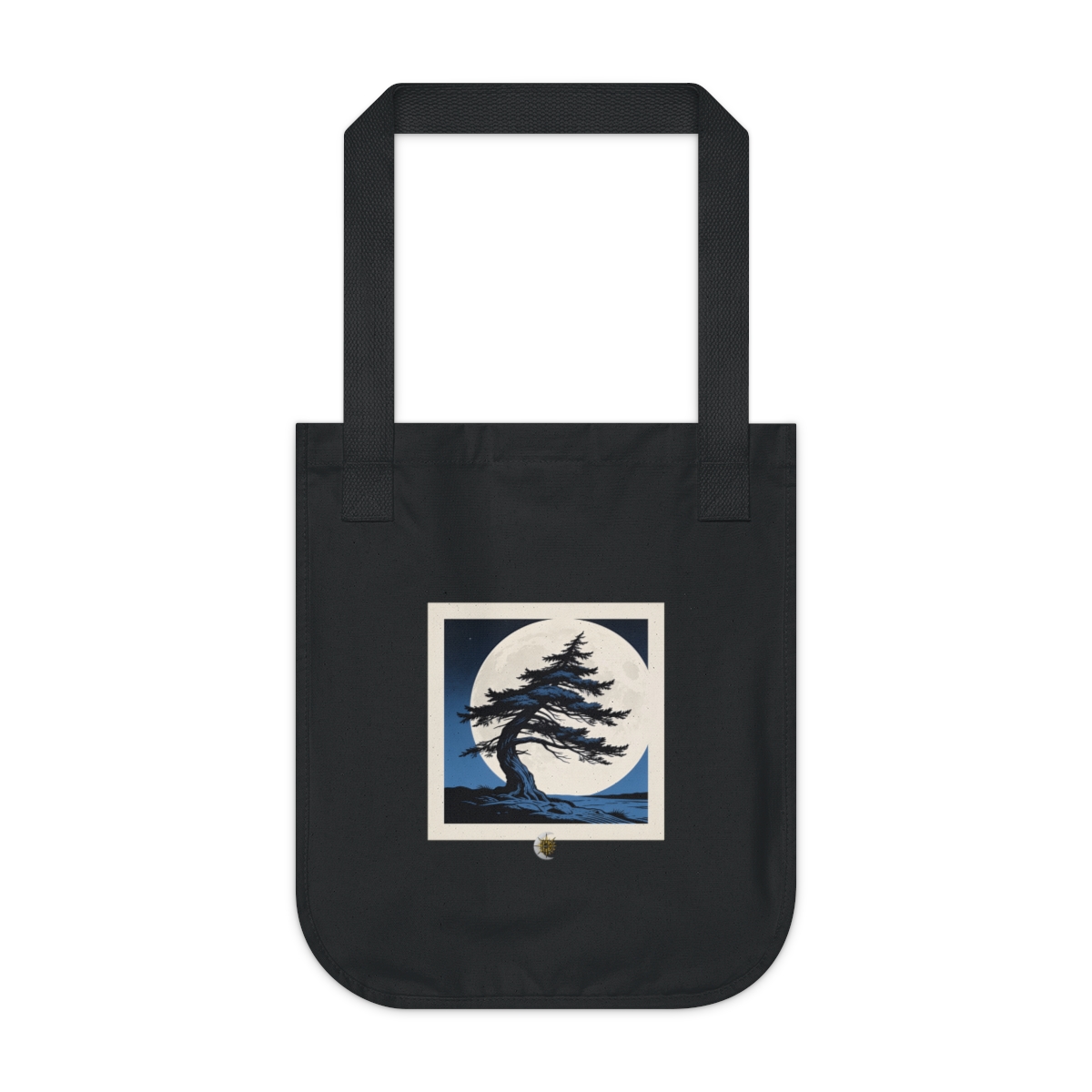 HD Wind-bent cedar isolated against a large low moon Organic Canvas Tote