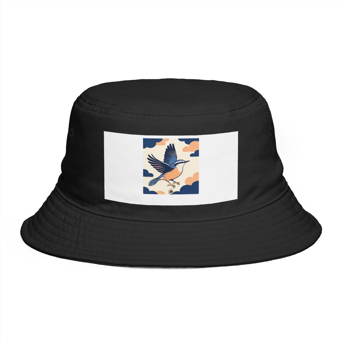 HD Nuthatch crossing the scene with one wing lifted Bucket Hat
