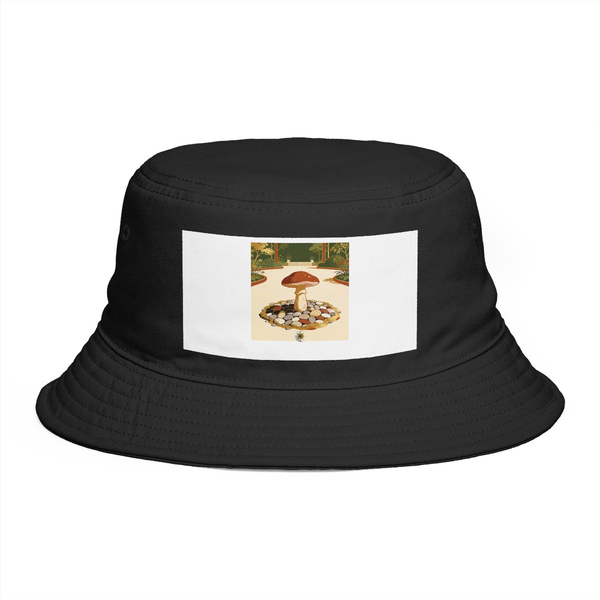 HD Woodland bolete rising from an island of smooth pebbles Bucket Hat