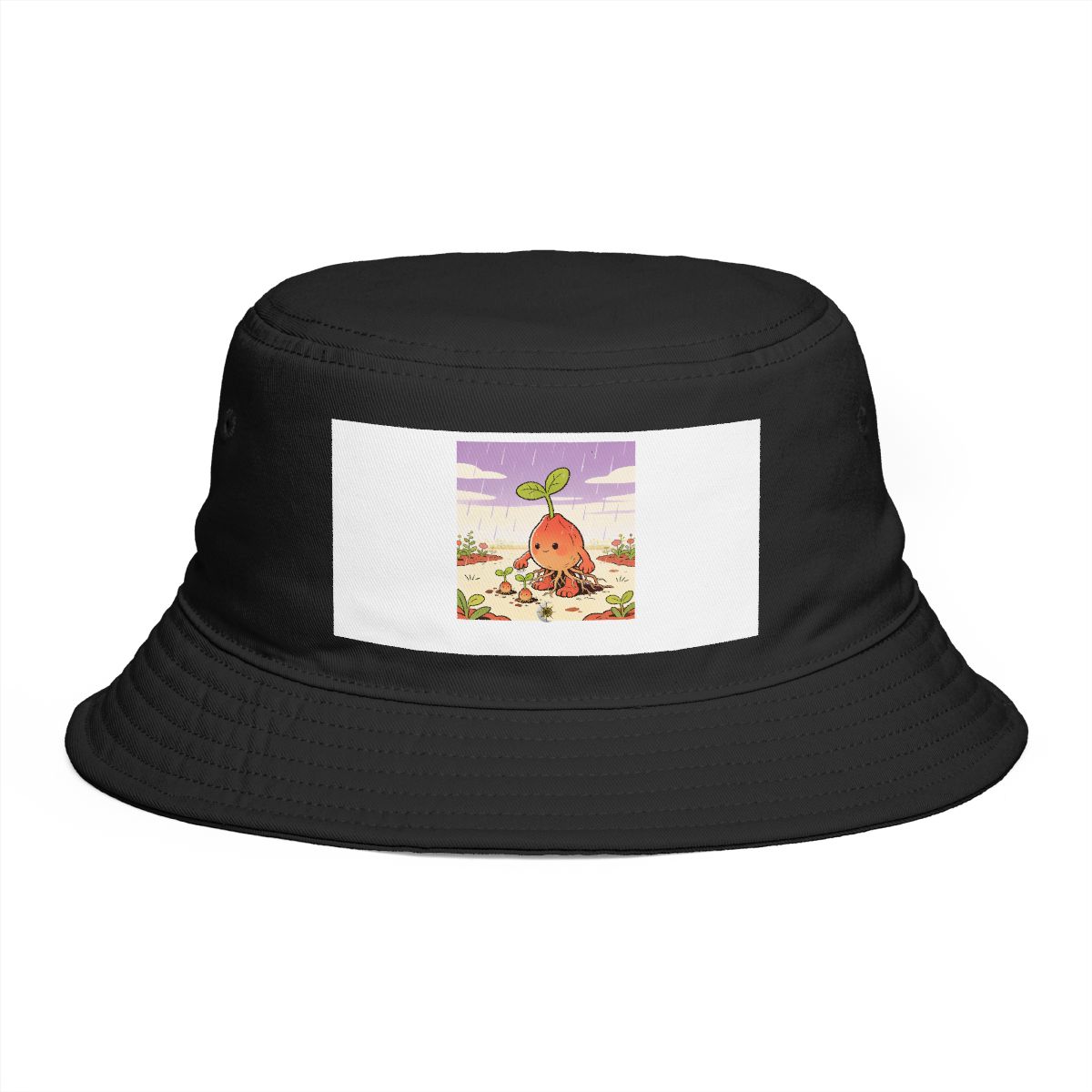 HD Seed creature with root toes sheltering three little sprouts Bucket Hat