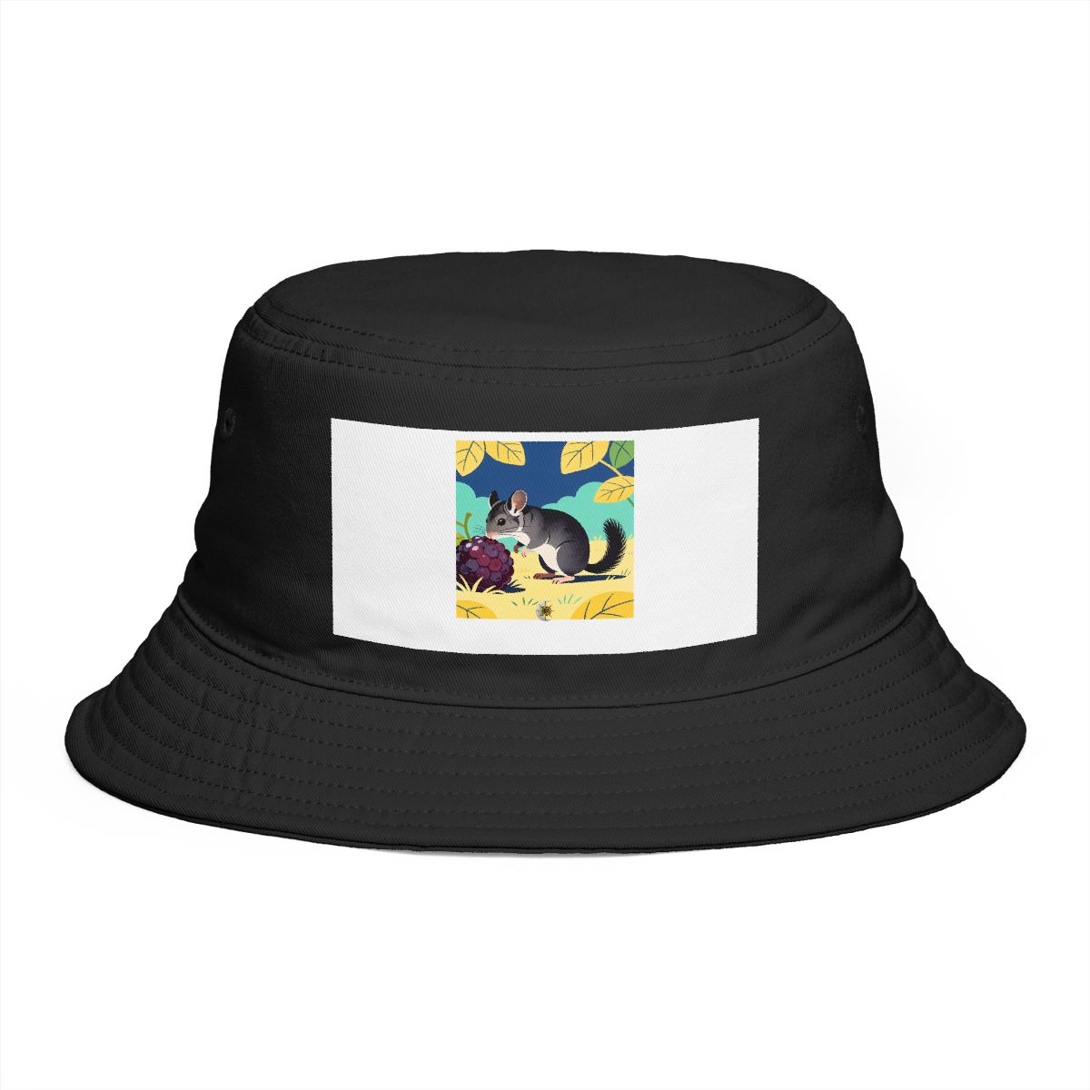 HD Chinchilla investigating an oversized berry Bucket Hat