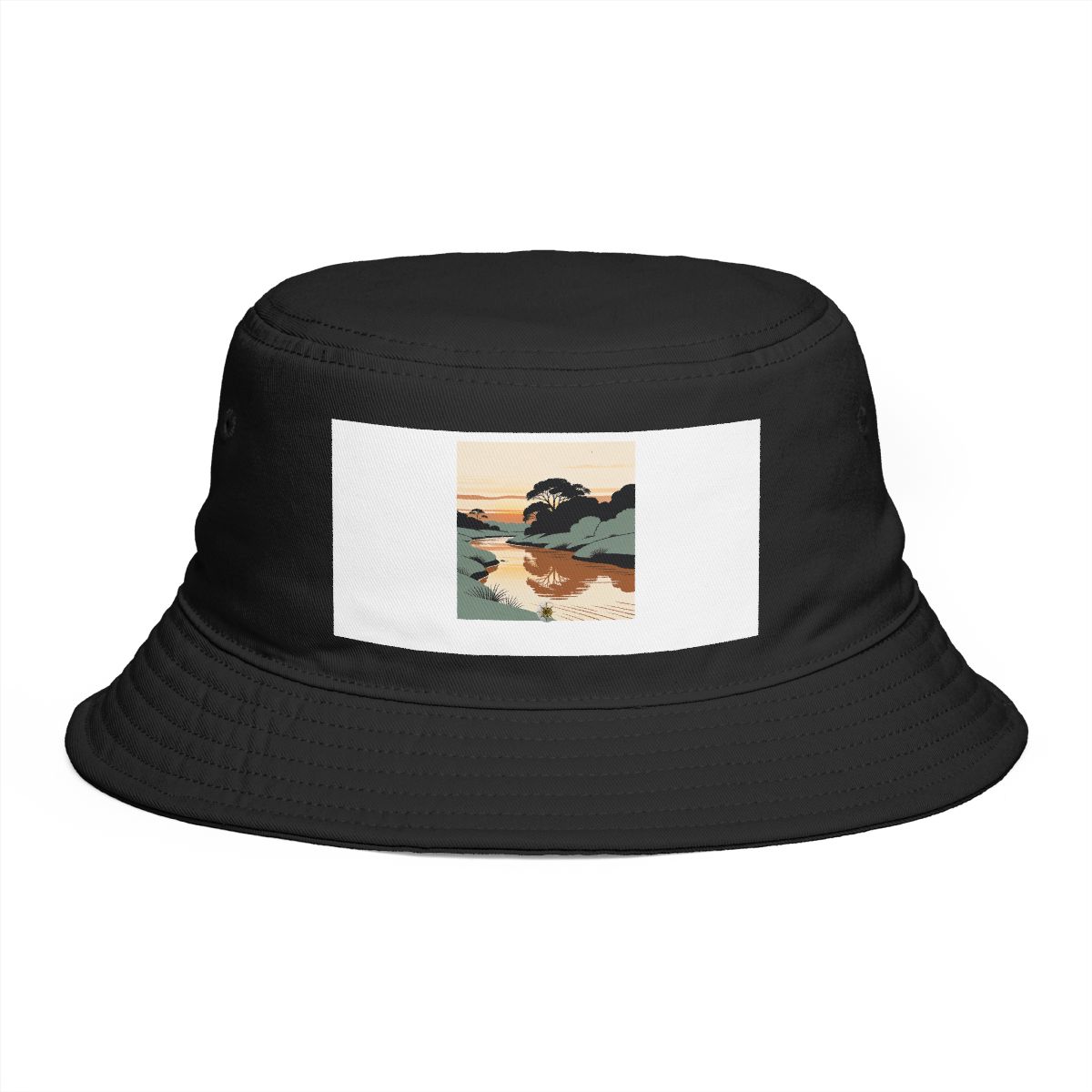 HD Tea-colored river reflected in a broad band of still water Bucket Hat