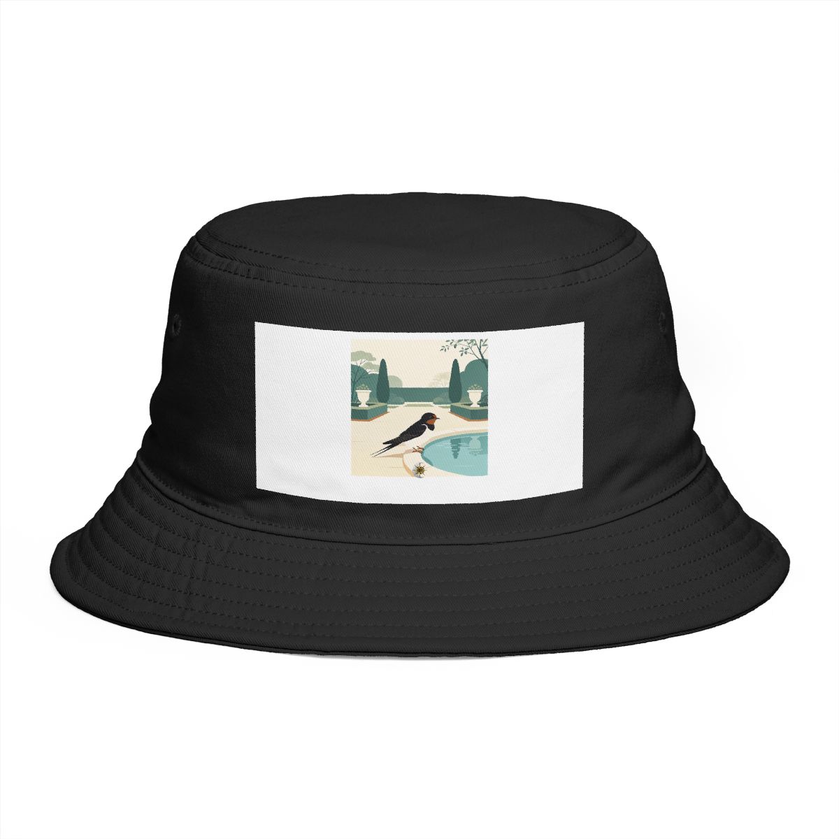 HD Swallow pausing beside a reflective pool Bucket Hat