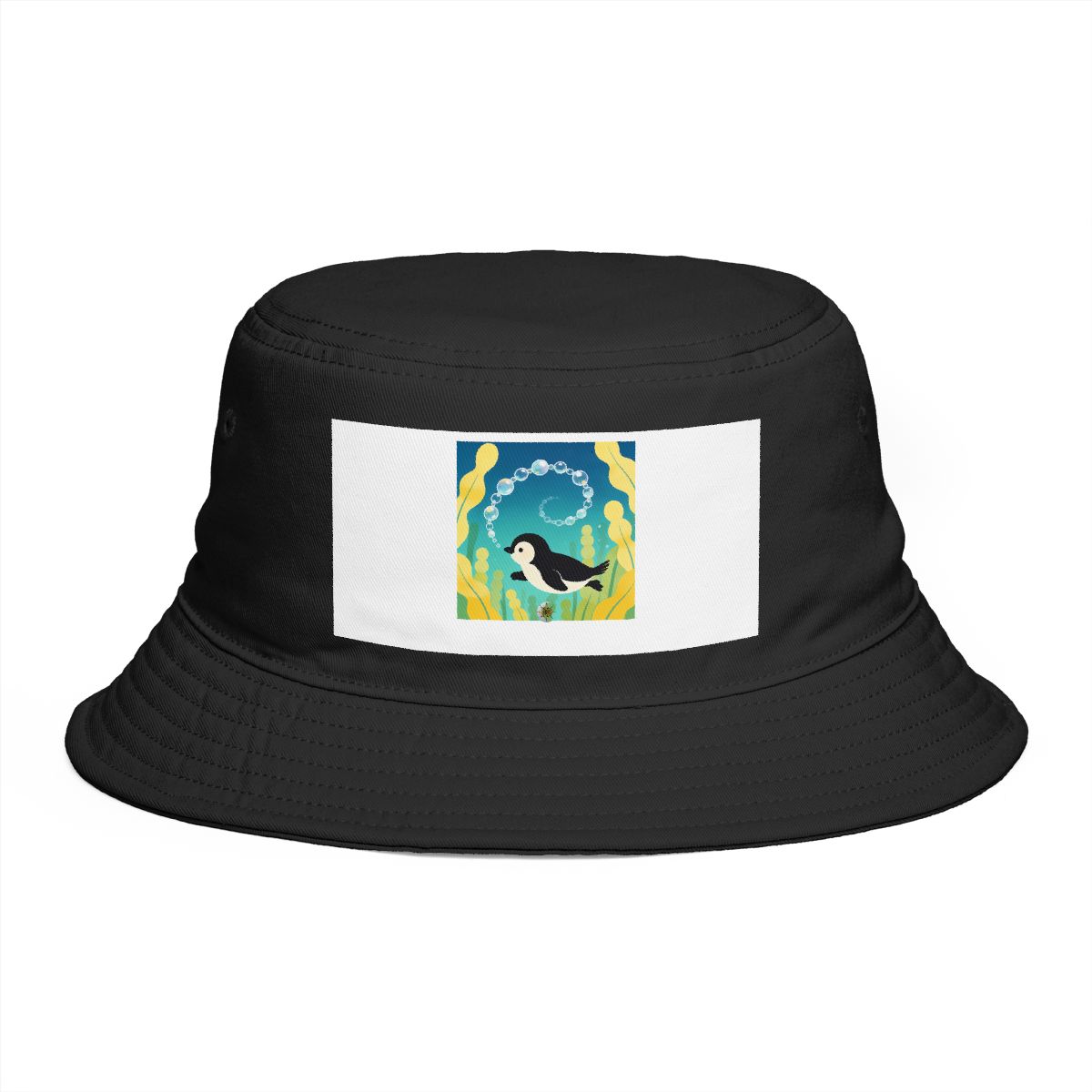 HD Little penguin chasing a looping chain of bubbles Bucket Hat