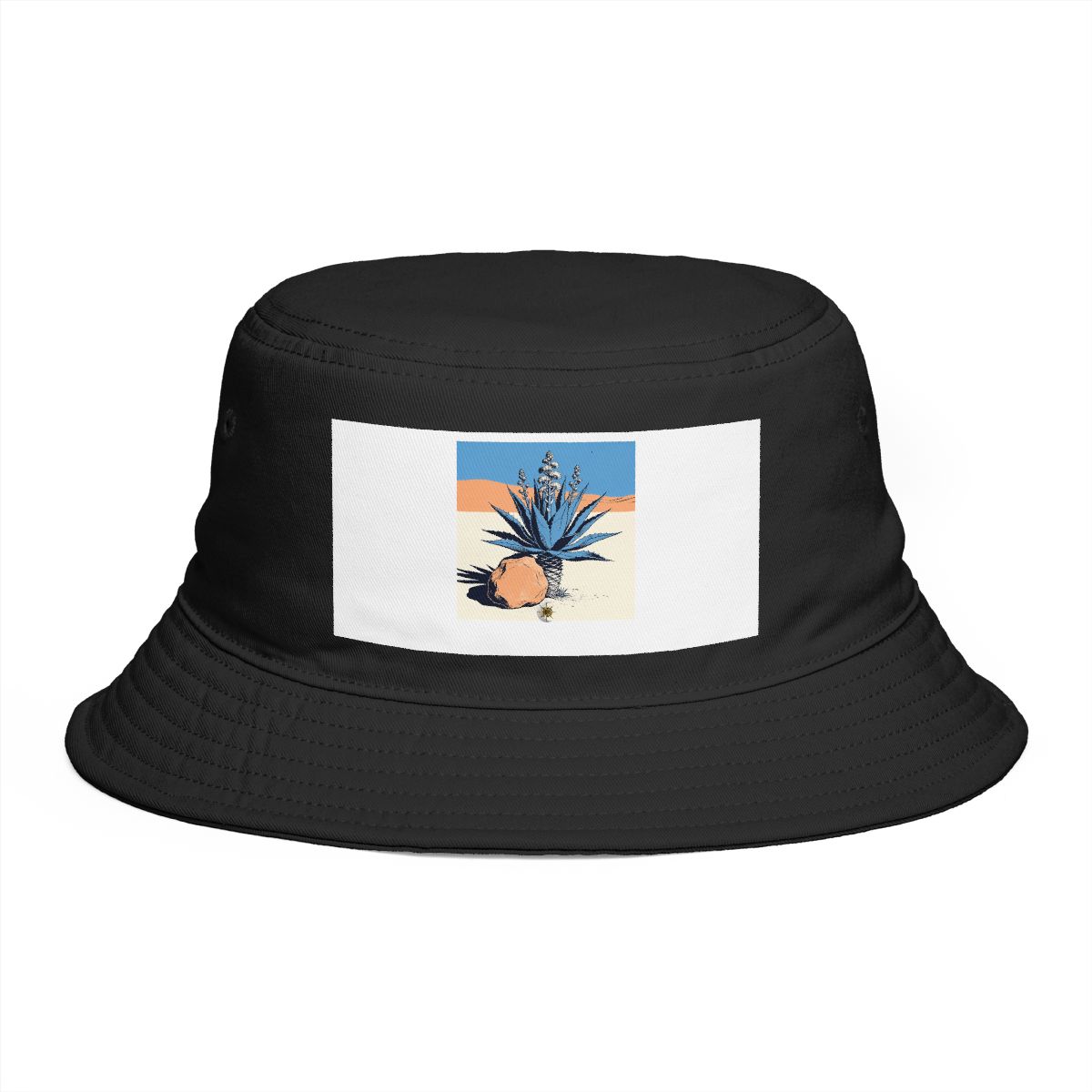 HD Flowering agave balanced beside an irregular clay-colored rock Bucket Hat