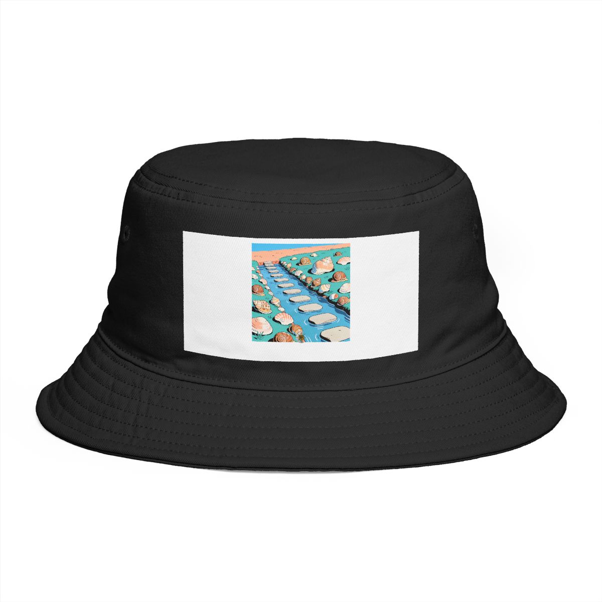 HD Snail-shell garden connected to a distant bank by stepping stones Bucket Hat