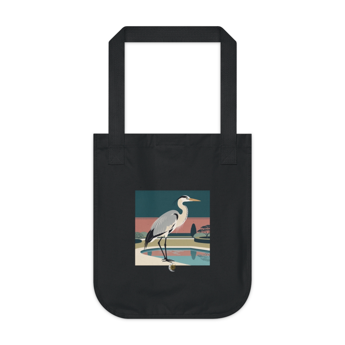 HD Heron pausing beside a reflective pool Organic Canvas Tote