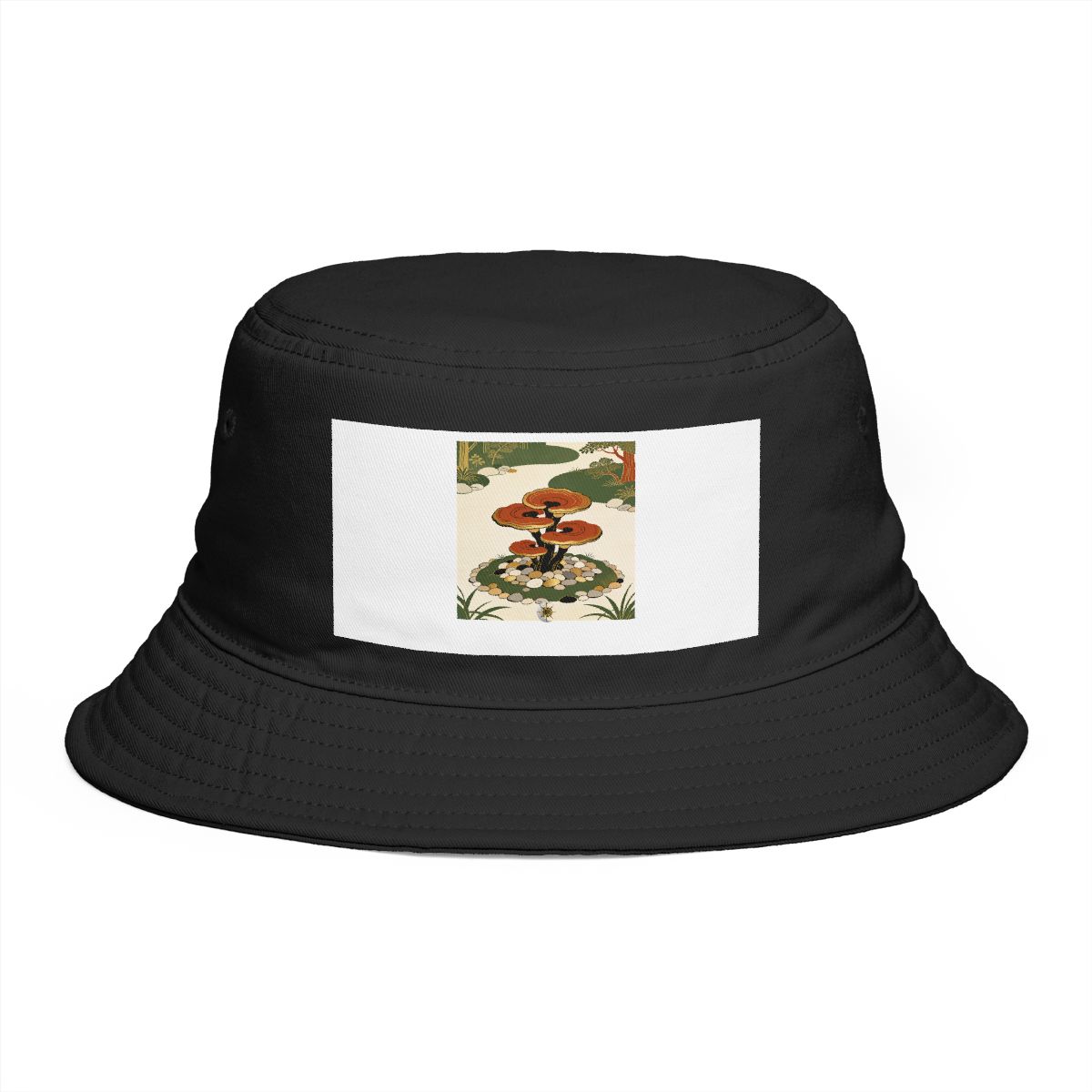 HD Reishi shelf rising from an island of smooth pebbles Bucket Hat