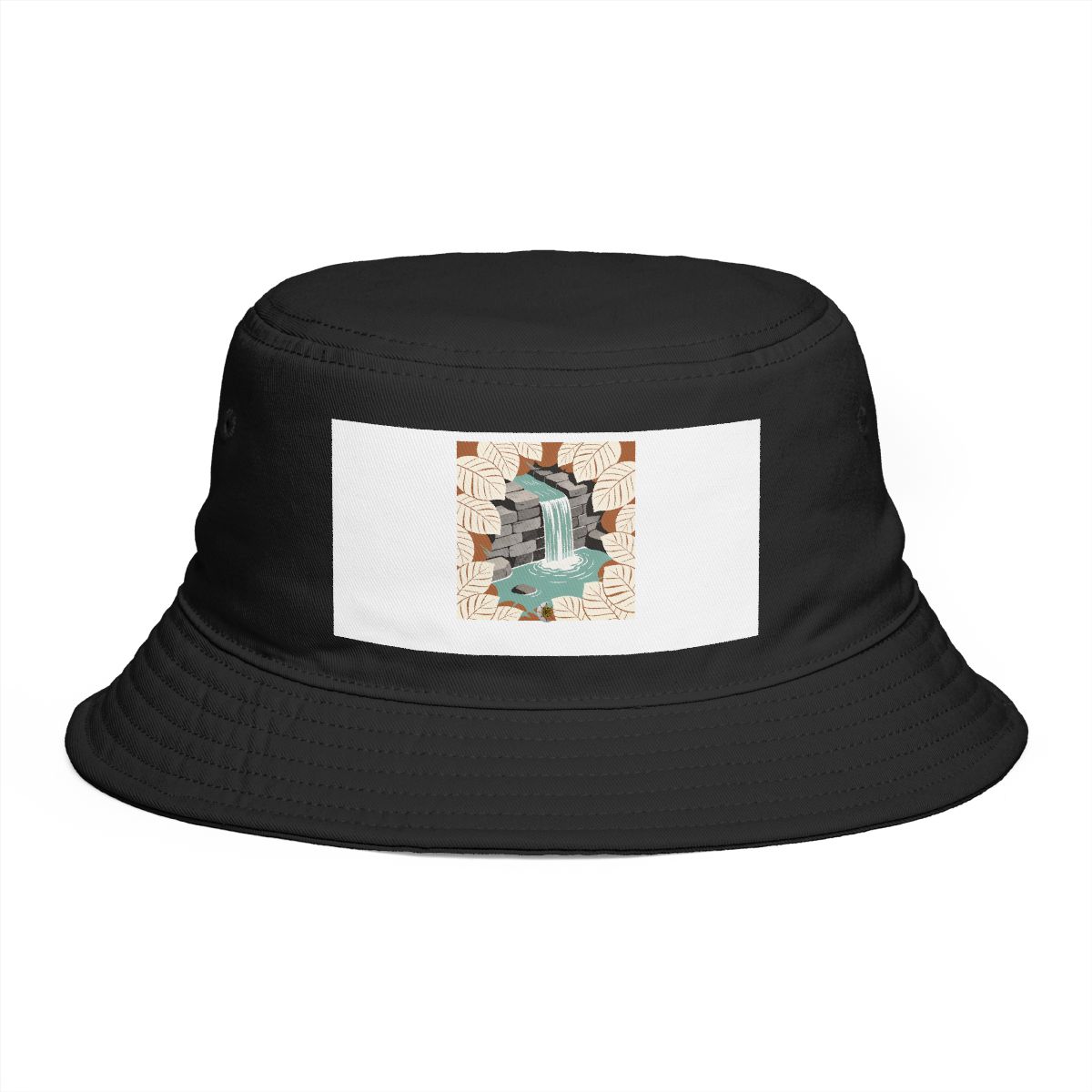 HD Cascade over slate framed by overlapping leaf silhouettes Bucket Hat