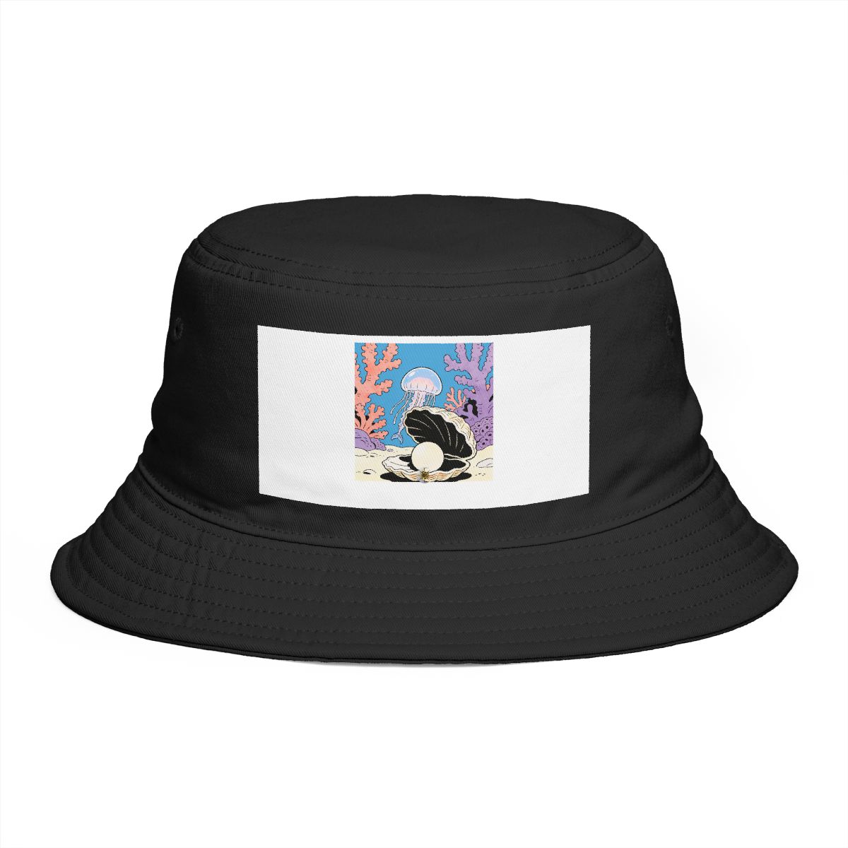 HD Moon jelly peeking from behind an oversized shell Bucket Hat