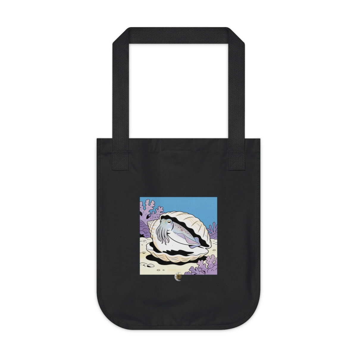 HD Cuttlefish peeking from behind an oversized shell Organic Canvas Tote