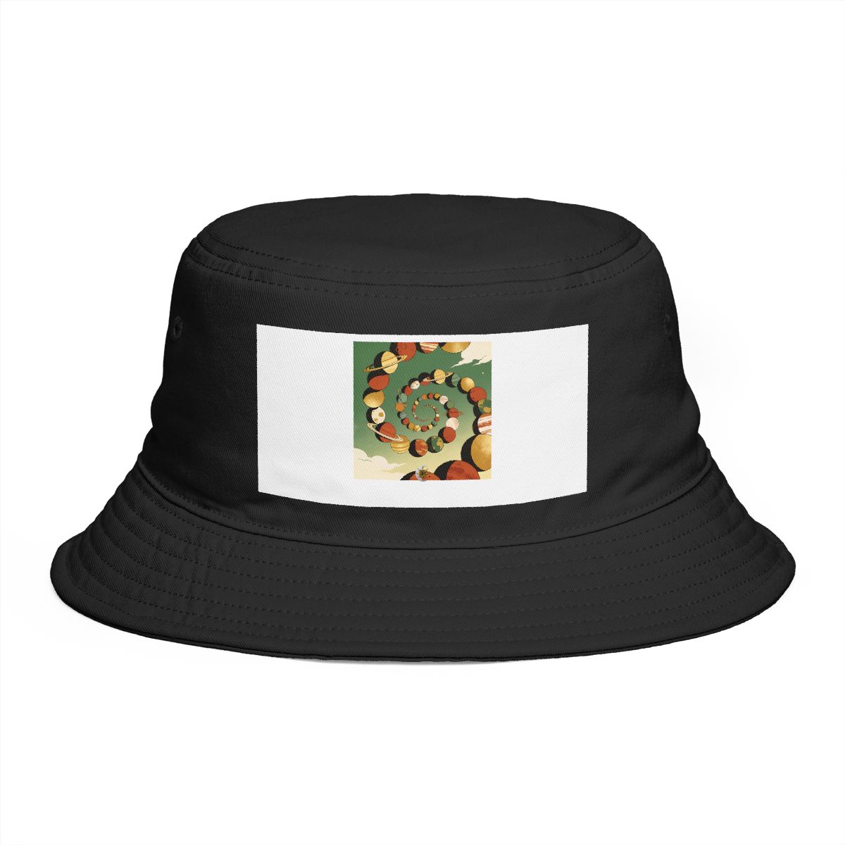 HD Spiral of small planets arranged as overlapping flat color shapes Bucket Hat
