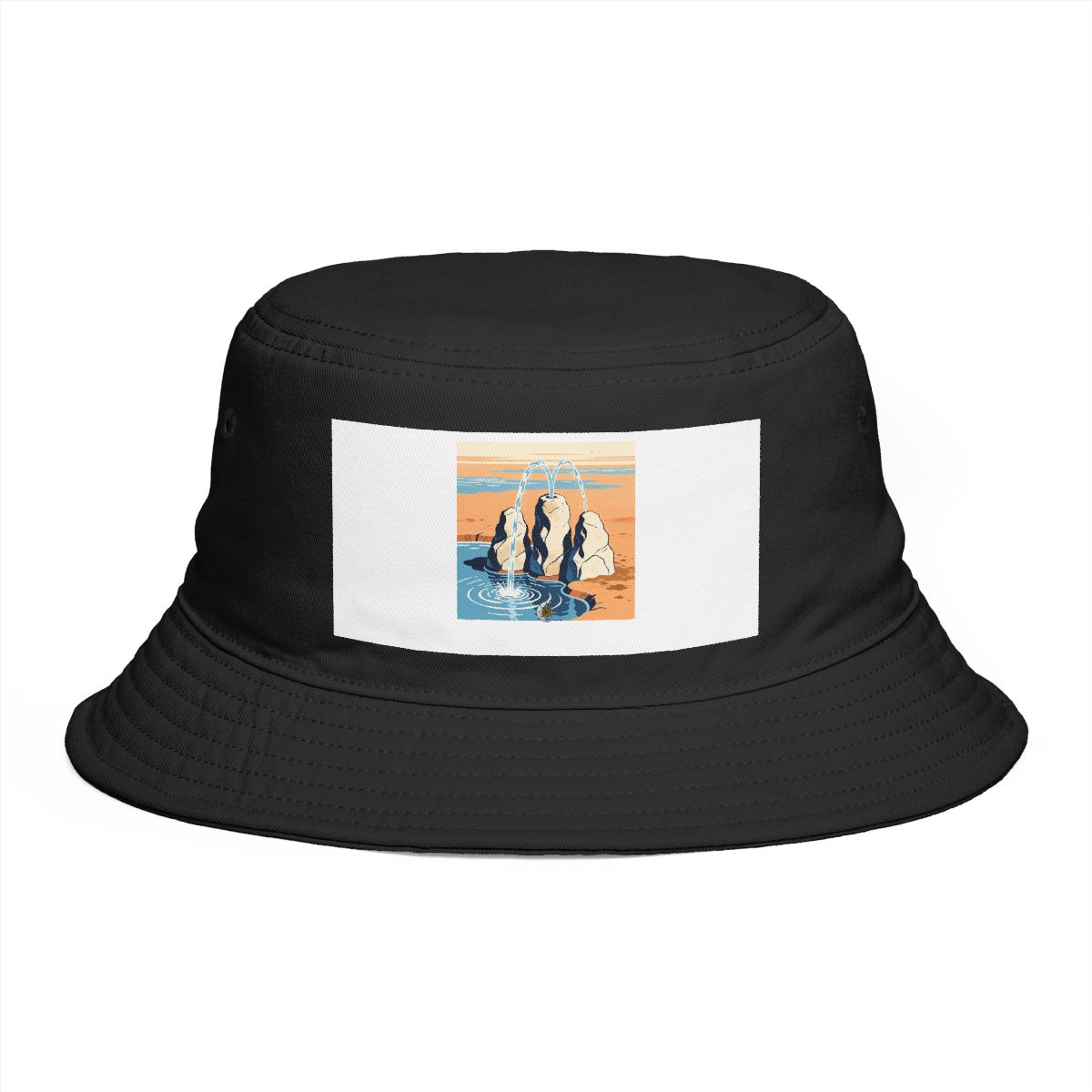 HD Spring between stones flowing between three sculptural stone masses Bucket Hat