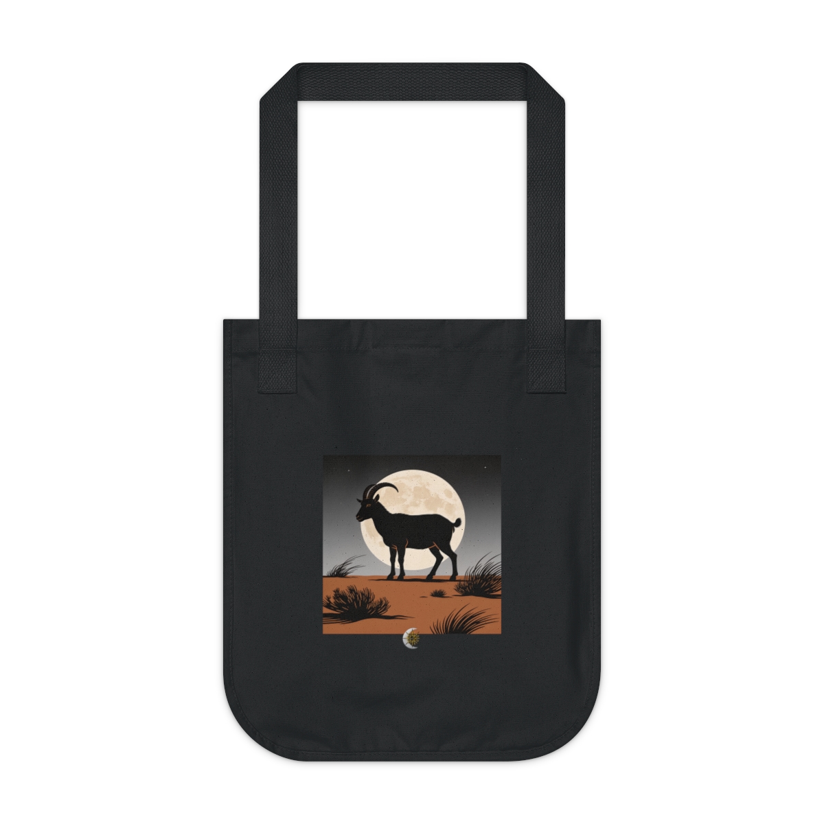 HD Mountain goat silhouetted below an enormous moon Organic Canvas Tote