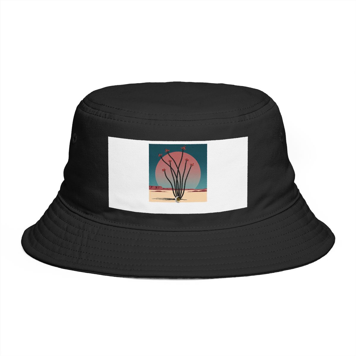 HD Flowering ocotillo crossing a large semicircle of dusk sky Bucket Hat