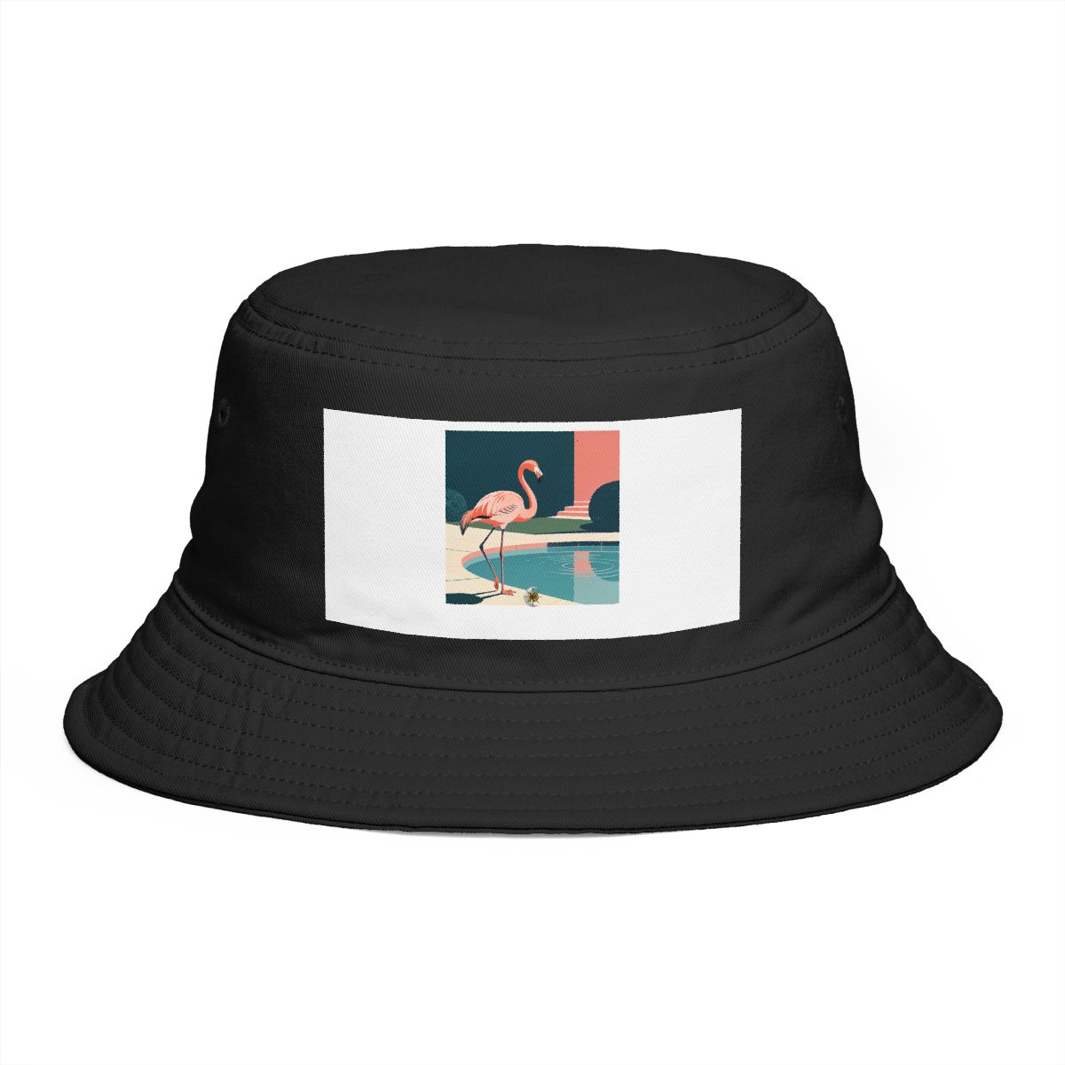 HD Flamingo pausing beside a reflective pool Bucket Hat