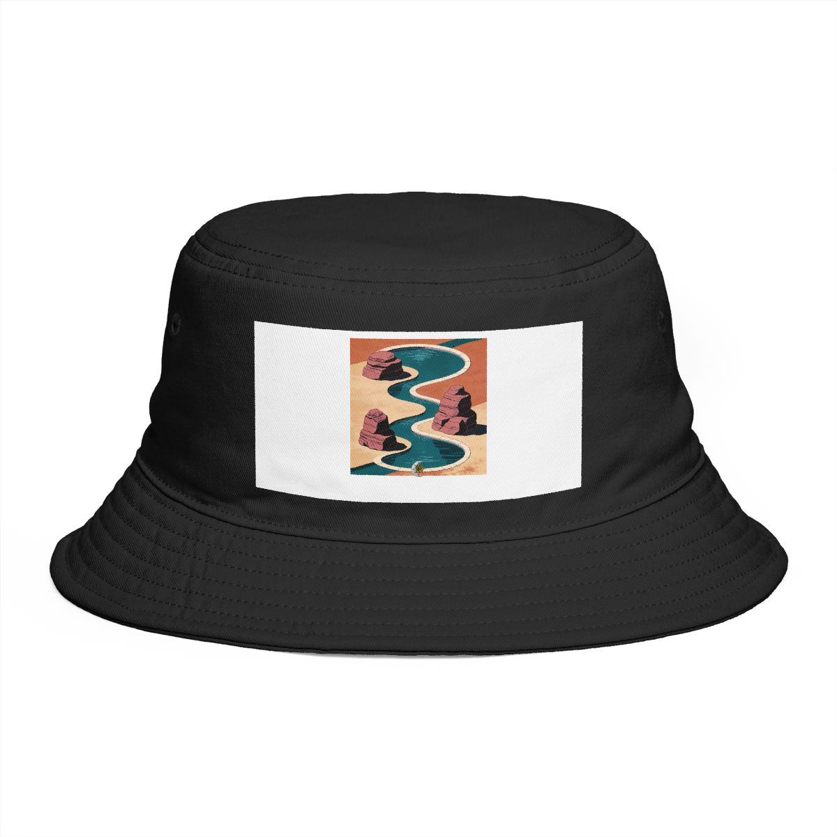 HD Oval pond flowing between three sculptural stone masses Bucket Hat