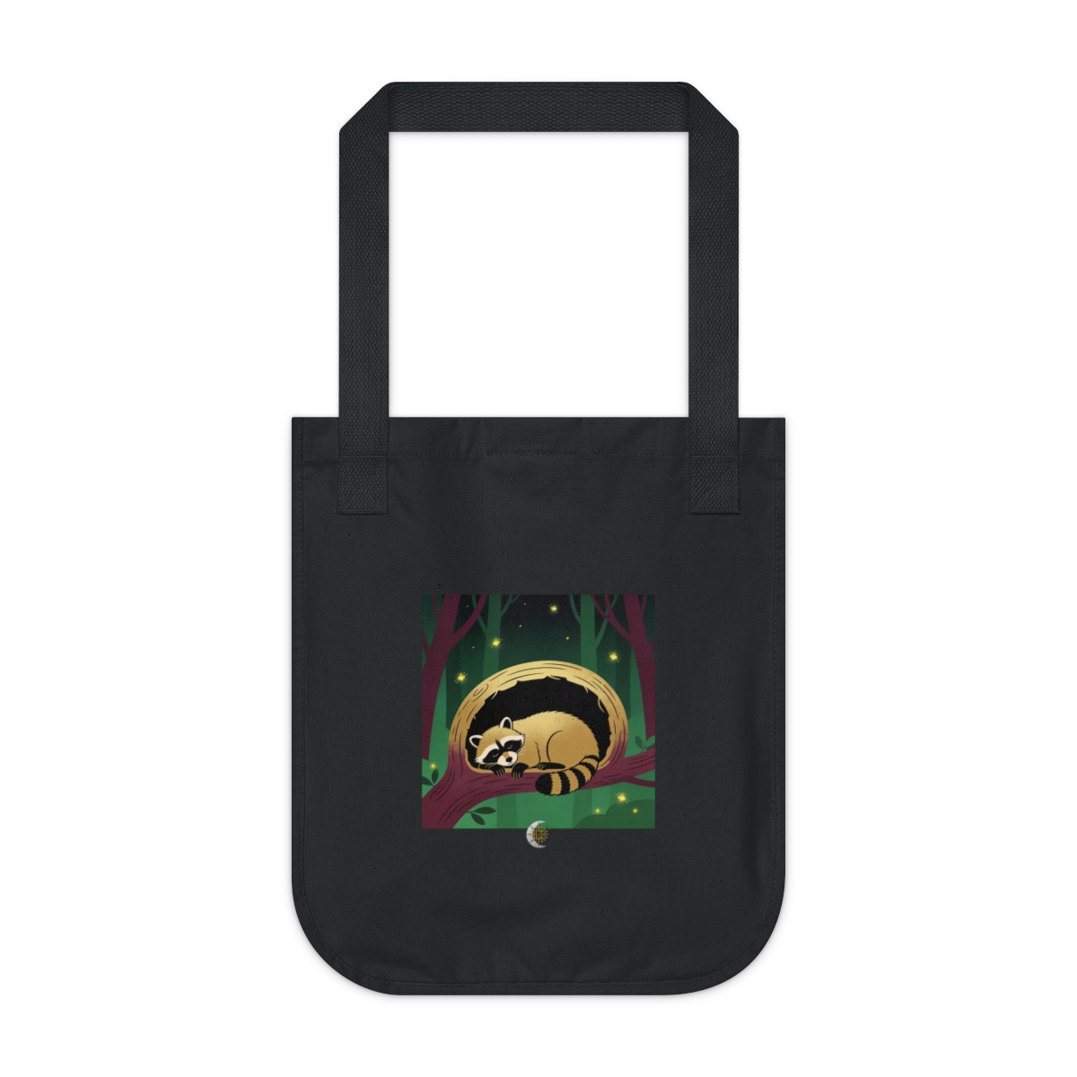 HD Raccoon napping inside a curved hollow branch Organic Canvas Tote